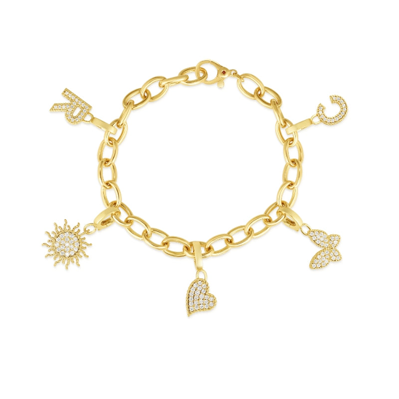18K YELLOW DESIGNER GOLD OVAL LINK CHARM BRACELET