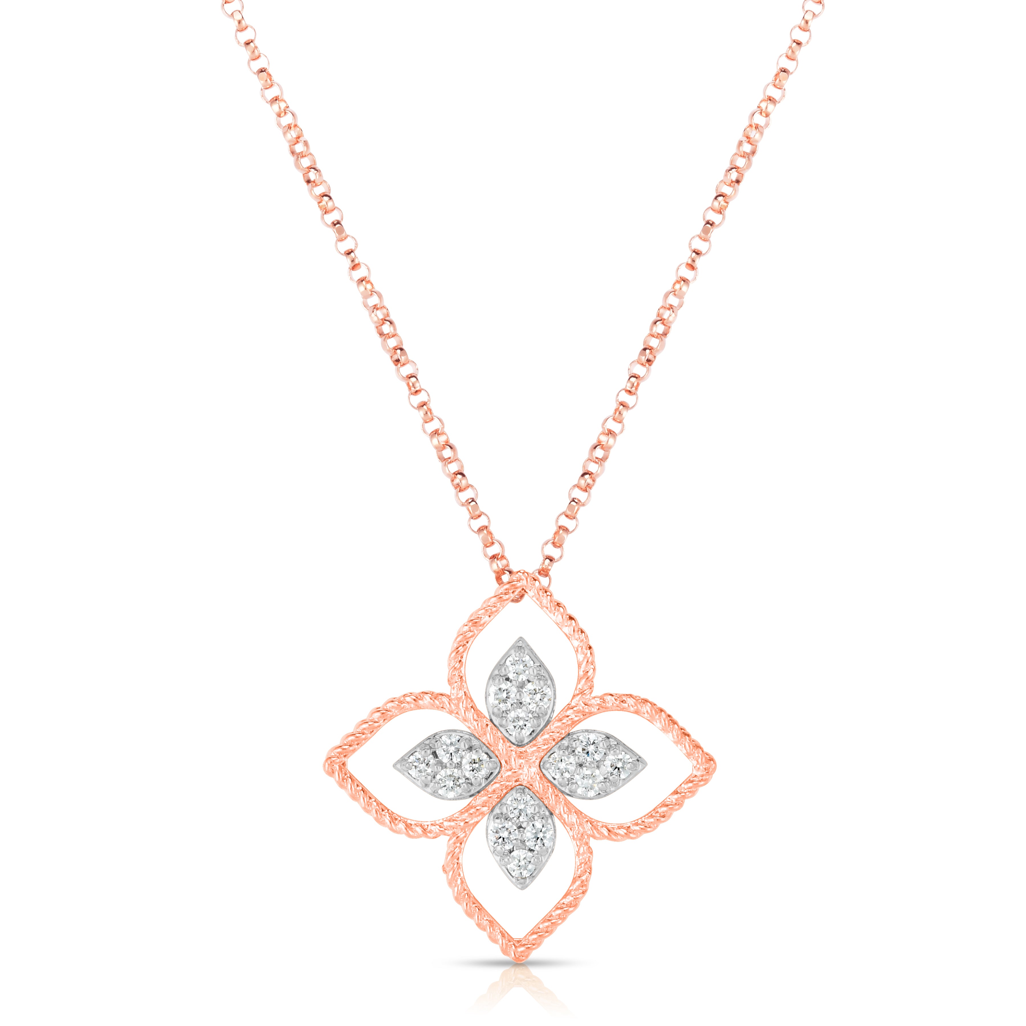 18K WHITE GOLD PRINCESS FLOWER LARGE DIAMOND FLOWER NECKLACE