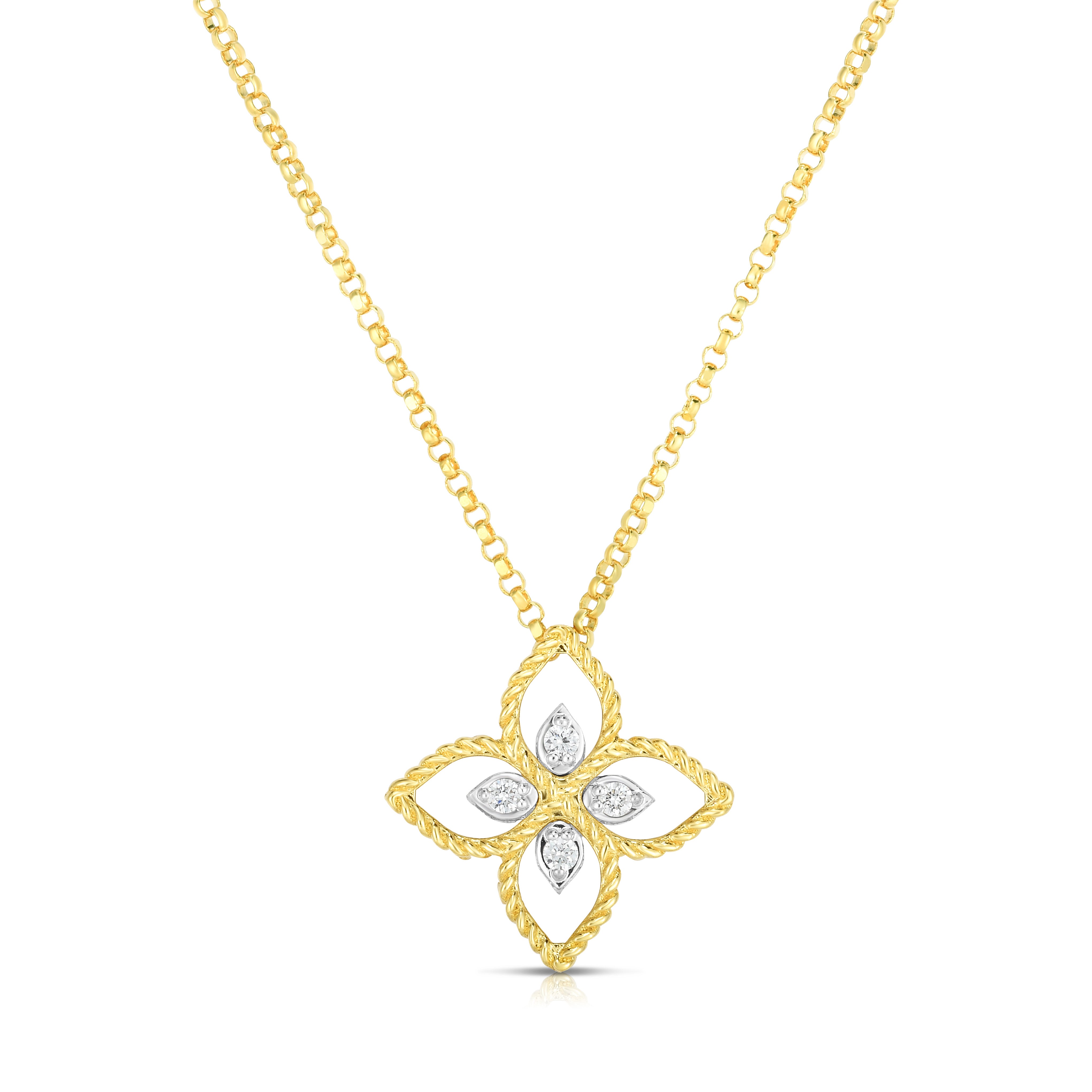 18K WHITE GOLD PRINCESS FLOWER SMALL DIAMOND FLOWER NECKLACE