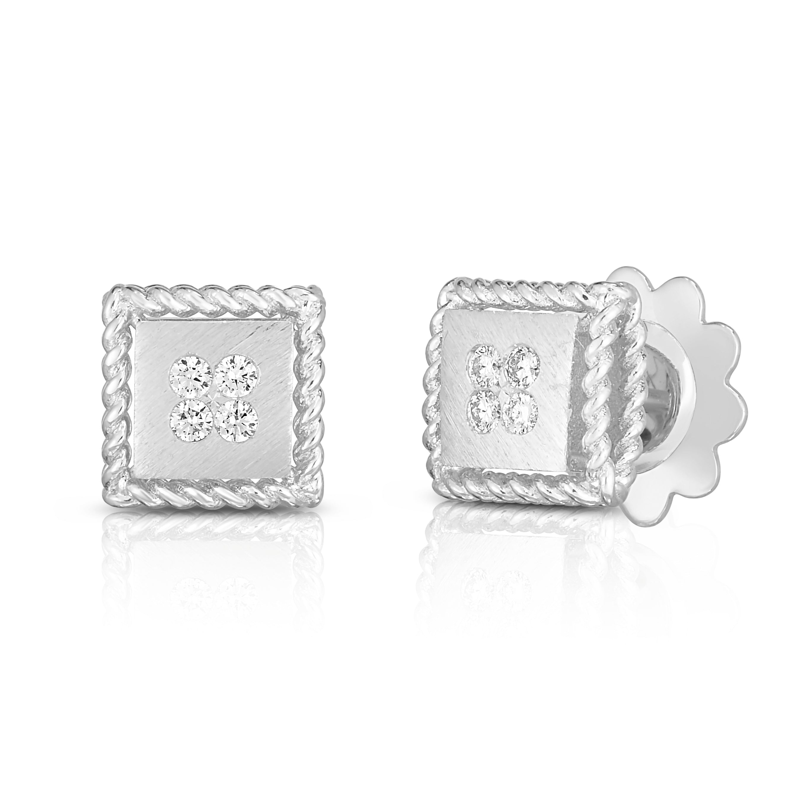 18K WHITE GOLD PALAZZO DUCALE DIAMOND ACCENT SATIN STUD EARRINGS