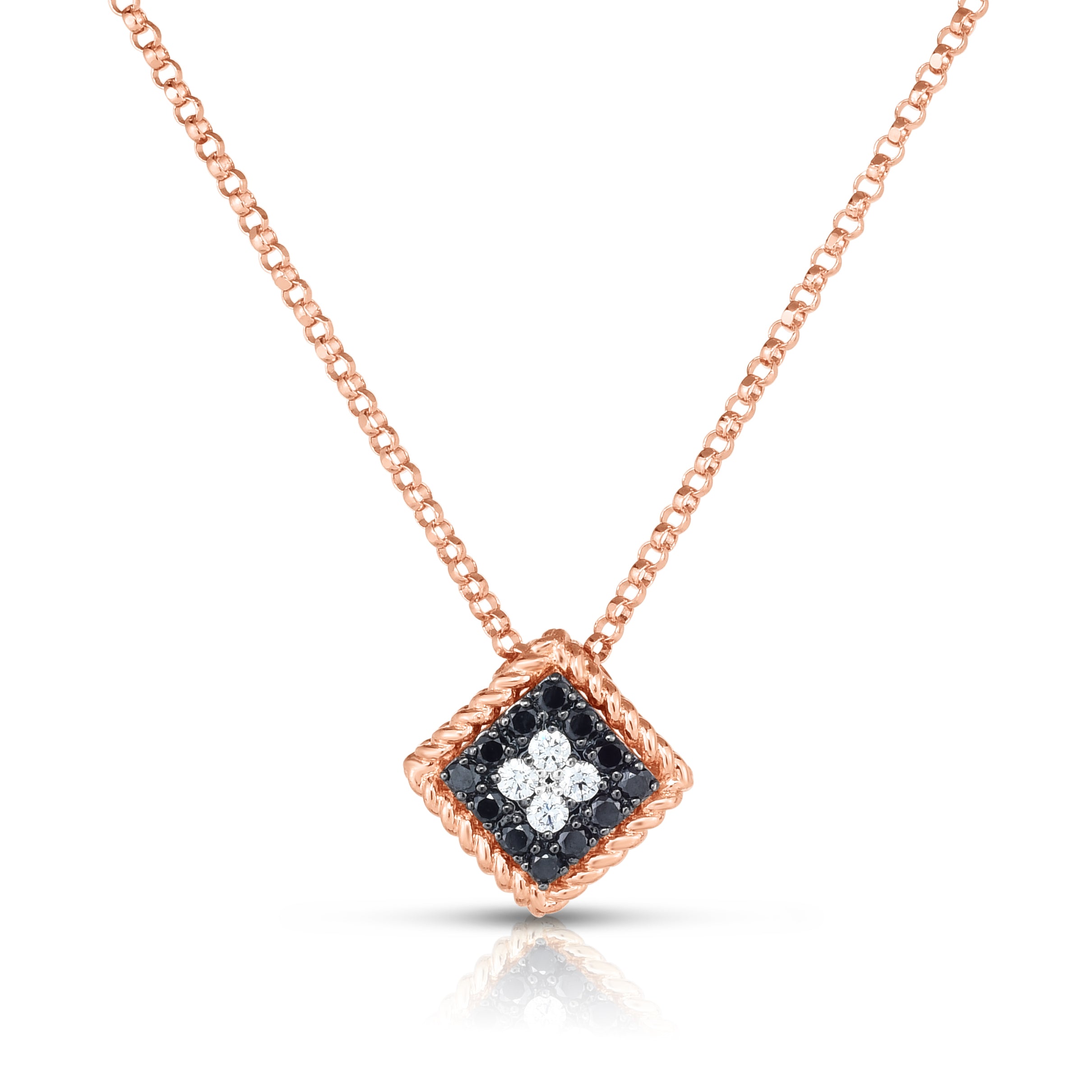 18K ROSE GOLD PALAZZO DUCALE BLACK & WHITE DIAMOND SMALL PENDANT NECKLACE
