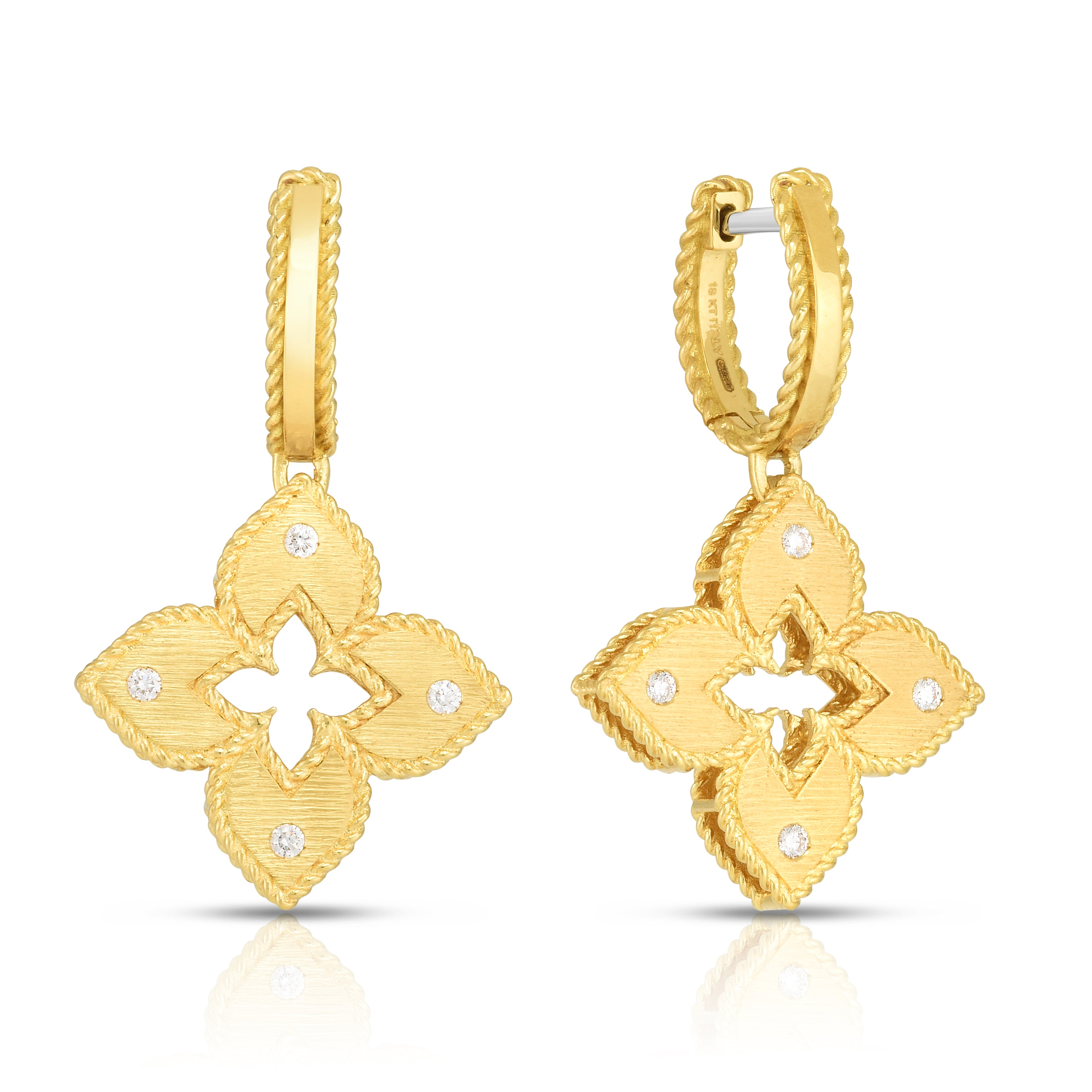 18K YELLOW GOLD VENETIAN PRINCESS DIAMOND FLOWER DROP EARRINGS