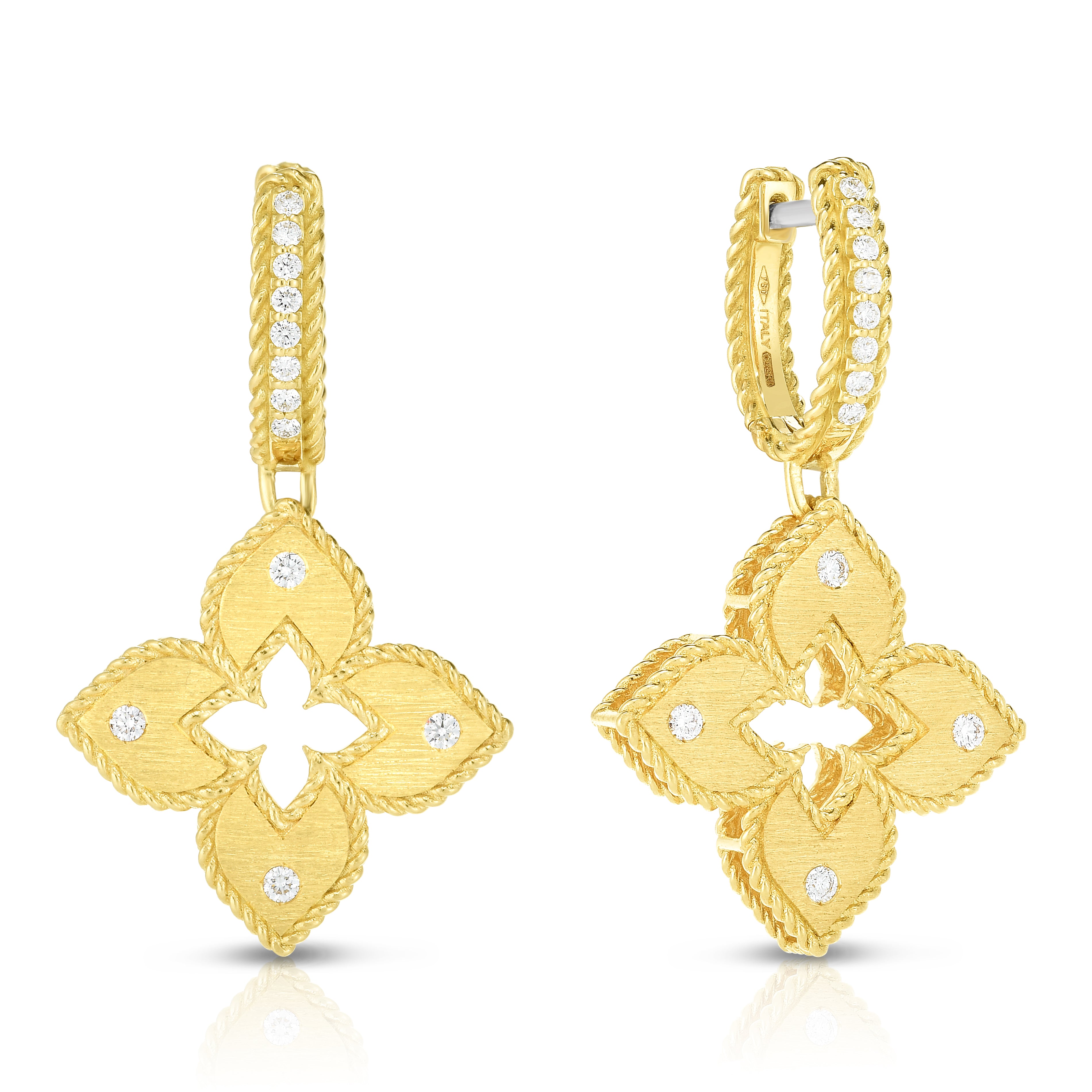 18K YELLOW GOLD VENETIAN PRINCESS DIAMOND ACCENT FLOWER DROP EARRINGS
