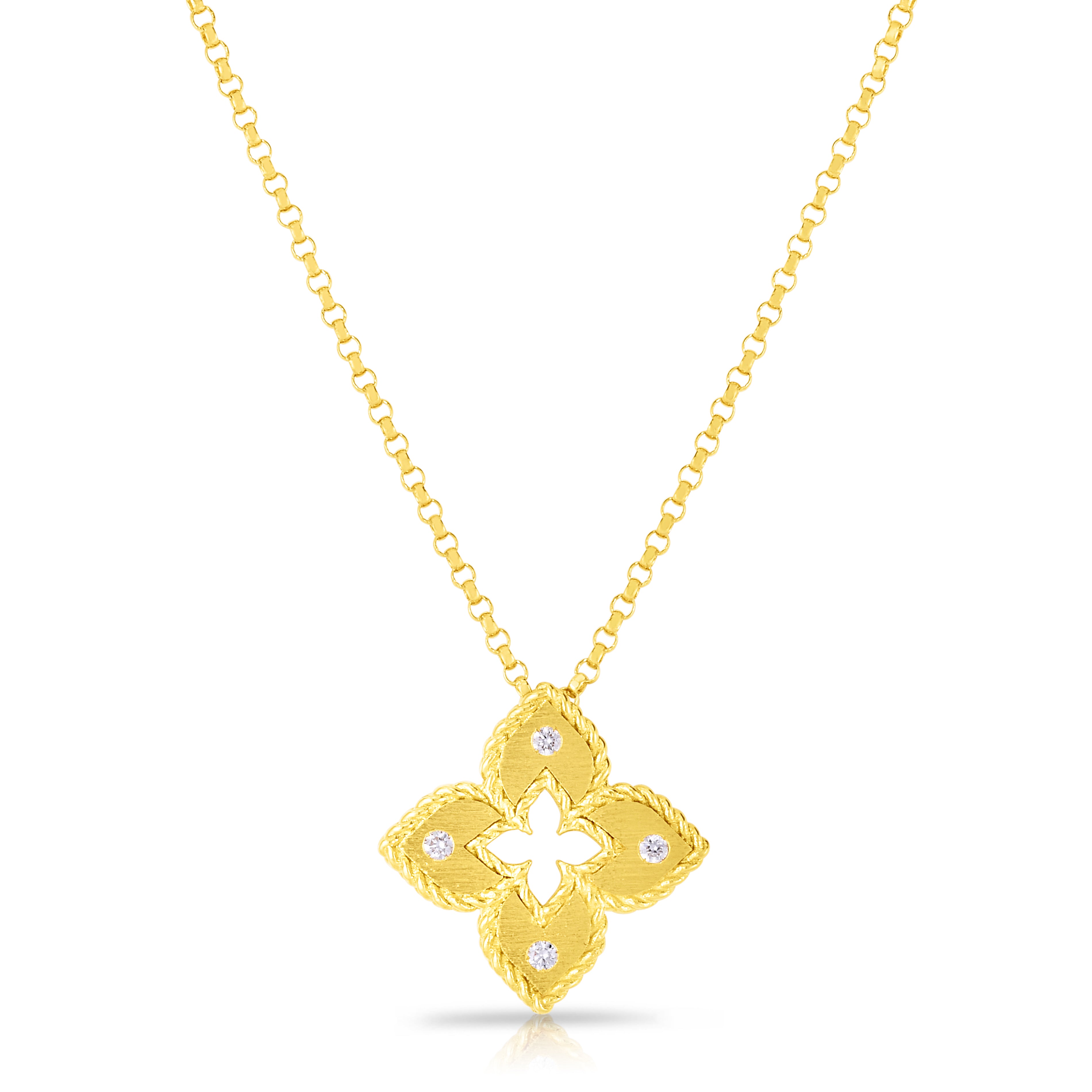 18K YELLOW GOLD VENETIAN PRINCESS EXTRA SMALL DIAMOND & SATIN FINISH FLOWER NECKLACE