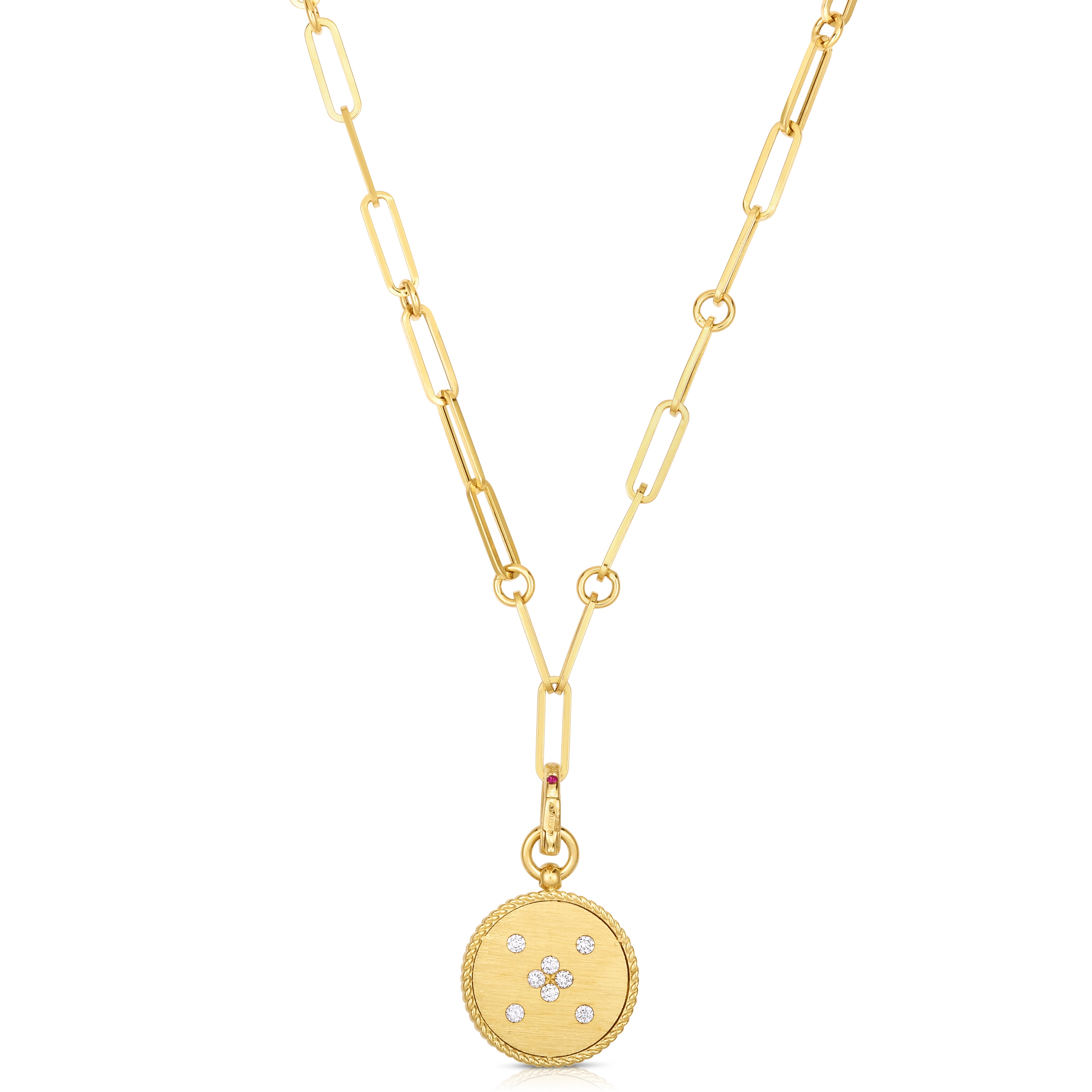 18K YELLOW GOLD VENETIAN PRINCESS DIAMOND & SATIN FINISH SMALL MEDALLION NECKLACE