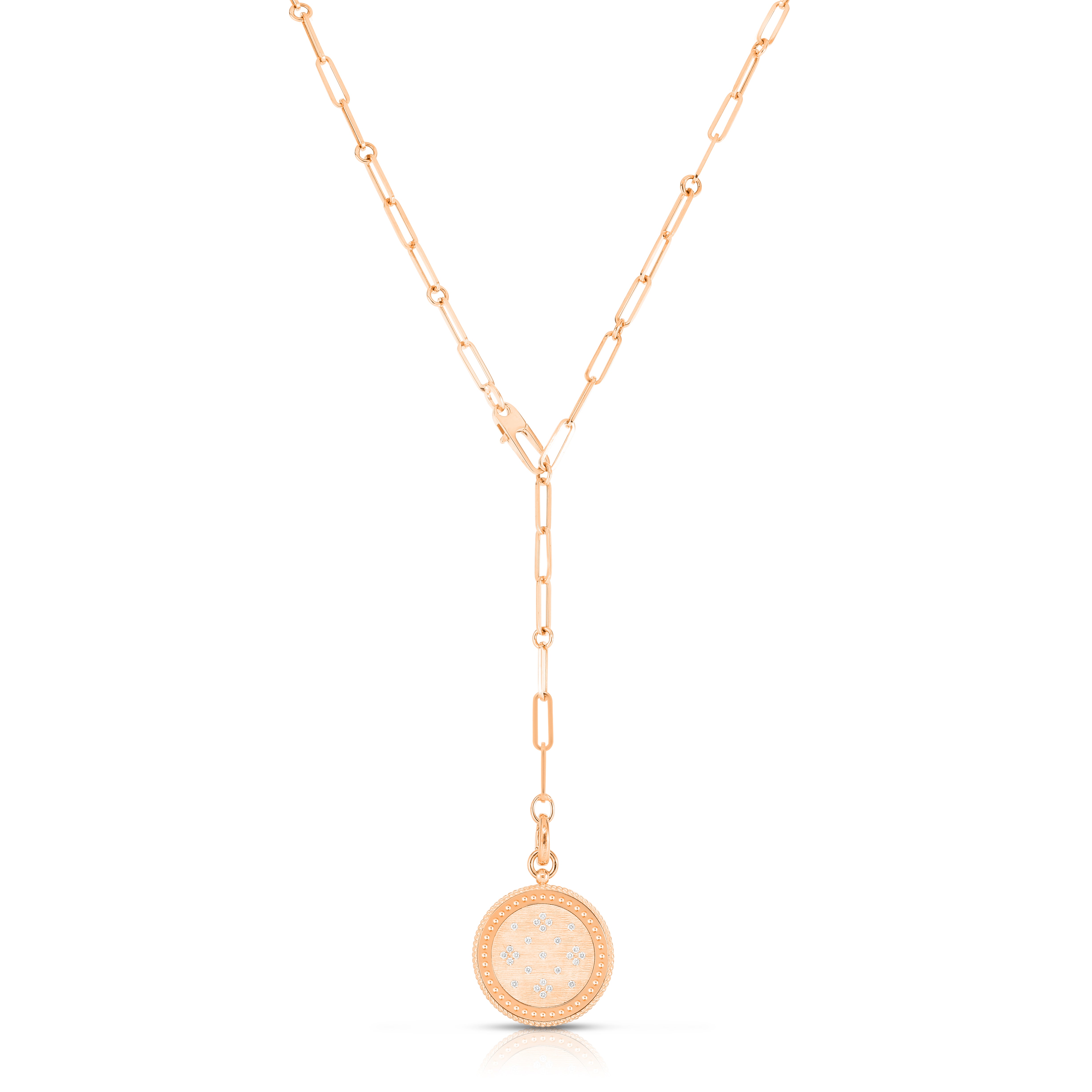 18K ROSE GOLD VENETIAN PRINCESS DIAMOND & SATIN FINISH MEDALLION NECKLACE