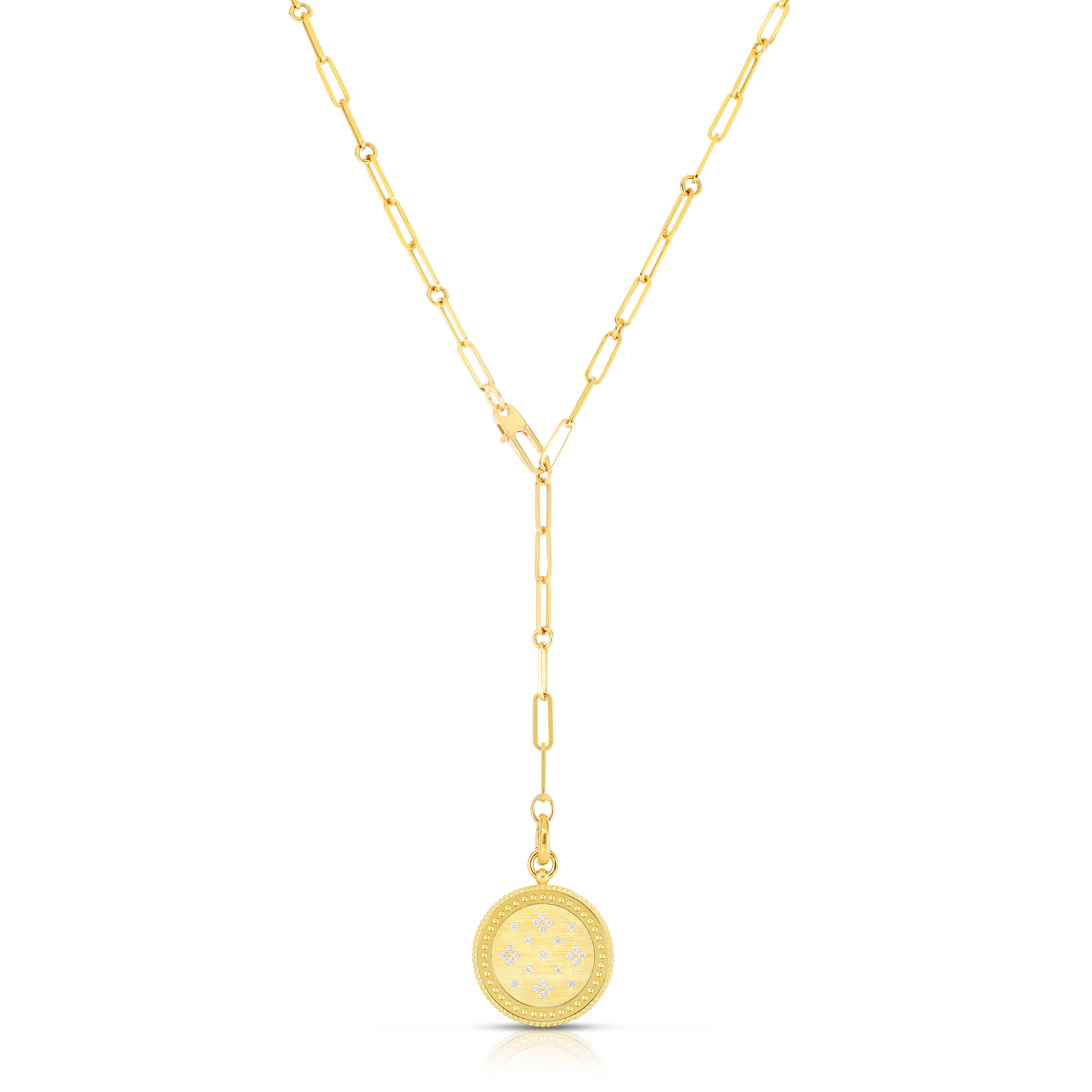 18K YELLOW GOLD VENETIAN PRINCESS DIAMOND & SATIN FINISH MEDALLION NECKLACE