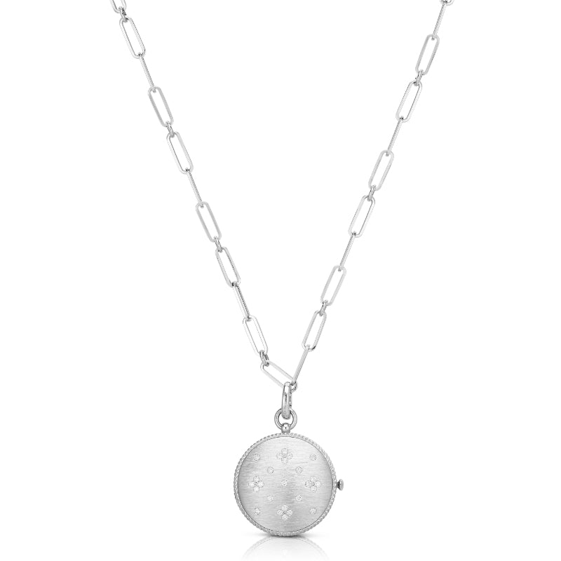 18K WHITE GOLD VENETIAN PRINCESS DIAMOND & SATIN FINISH LOCKET NECKLACE