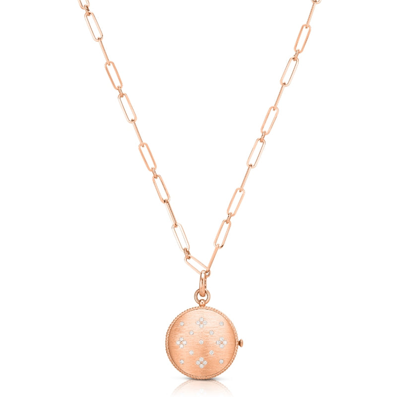 18K ROSE GOLD VENETIAN PRINCESS DIAMOND & SATIN FINISH LOCKET NECKLACE