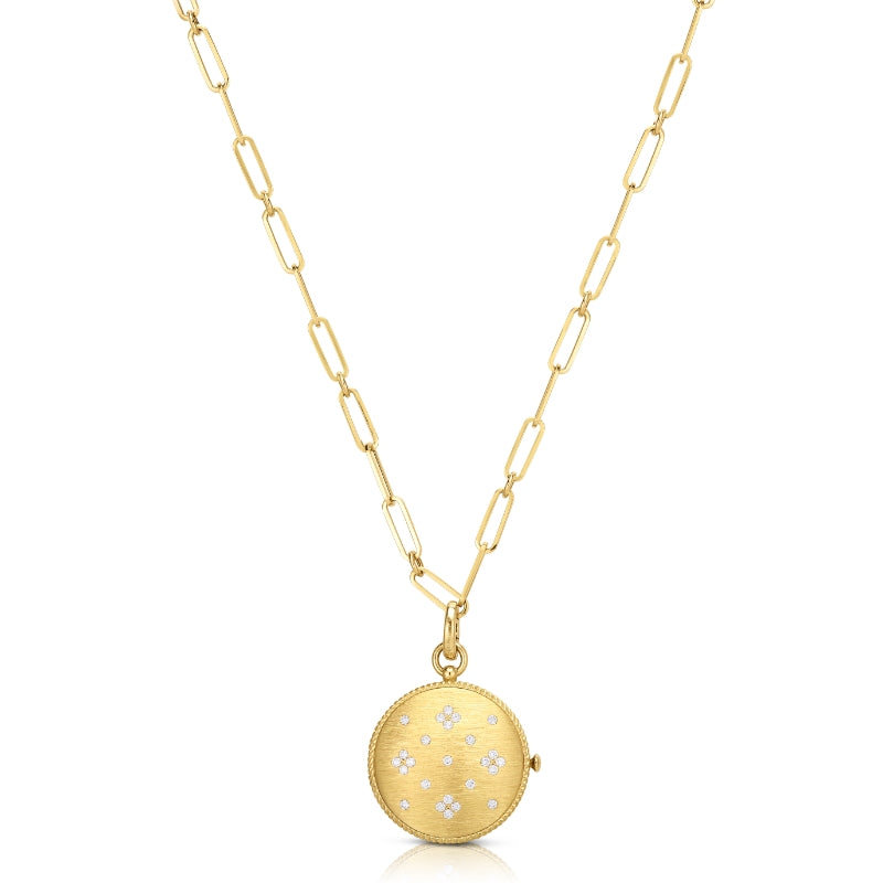18K YELLOW GOLD VENETIAN PRINCESS DIAMOND & SATIN FINISH LOCKET NECKLACE