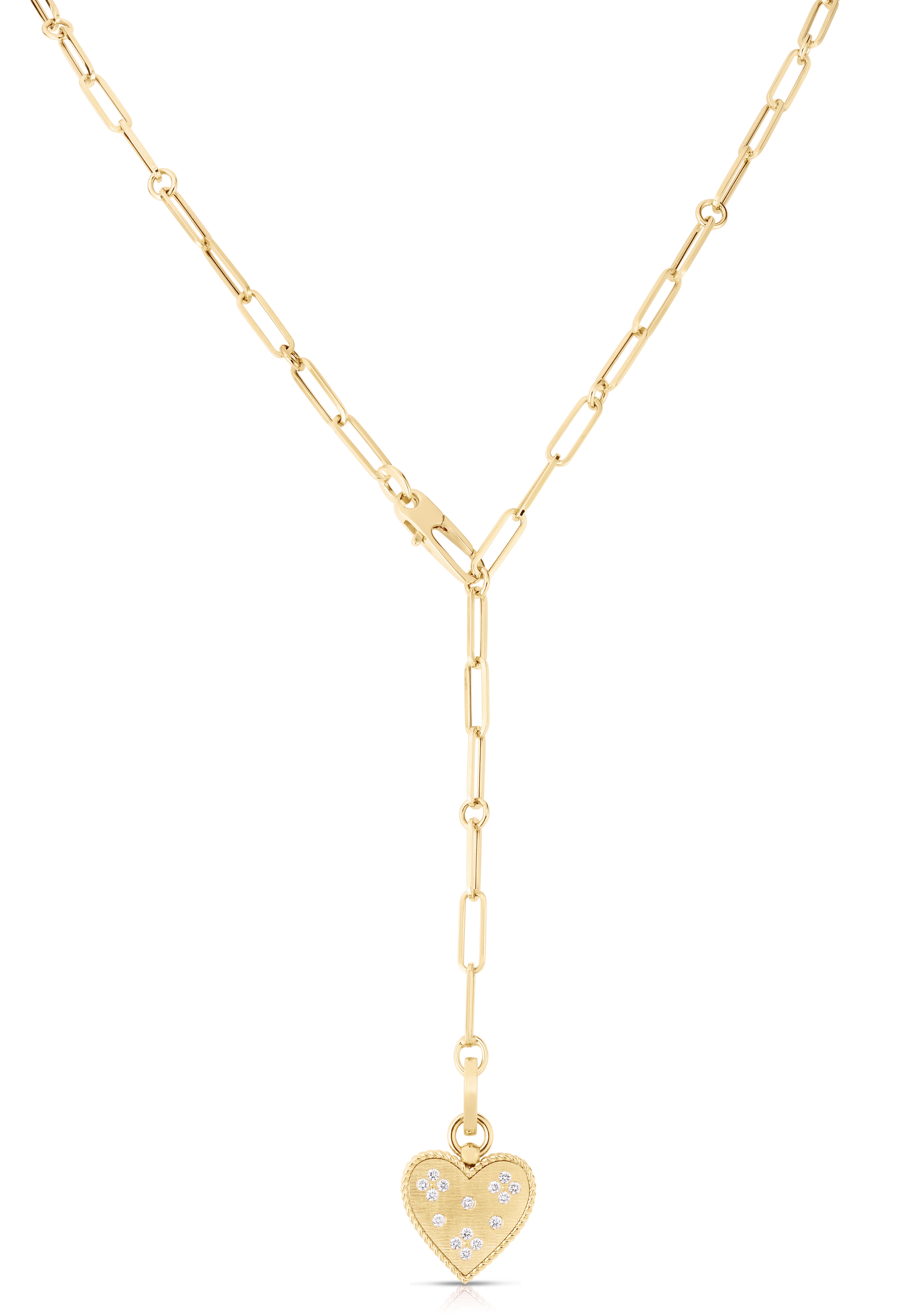 18K YELLOW GOLD VENETIAN PRINCESS MEDIUM HEART MEDALLION PAPERCLIP NECKLACE