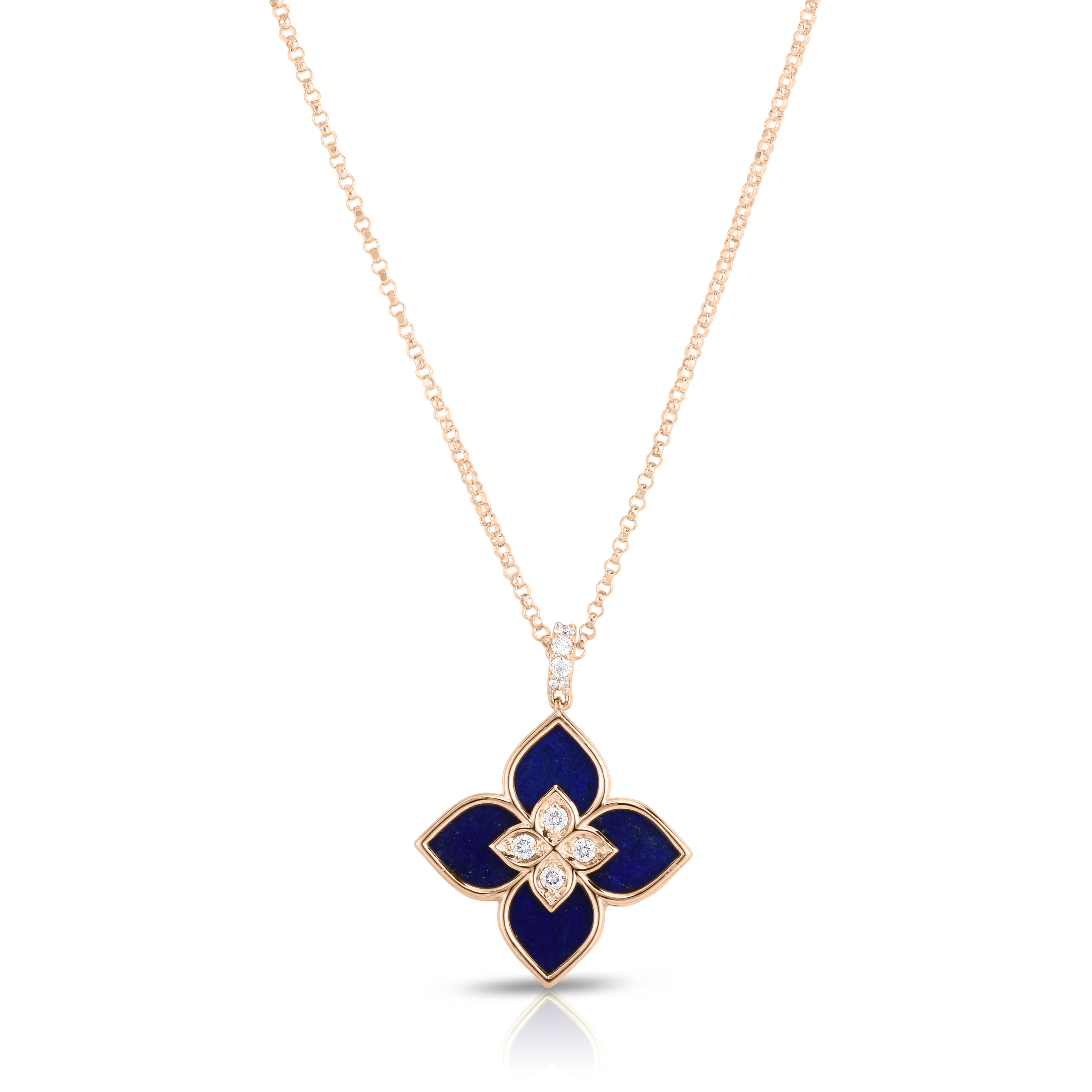 18K ROSE GOLD VENETIAN PRINCESS SMALL DIAMOND & LAPIS FLOWER NECKLACE