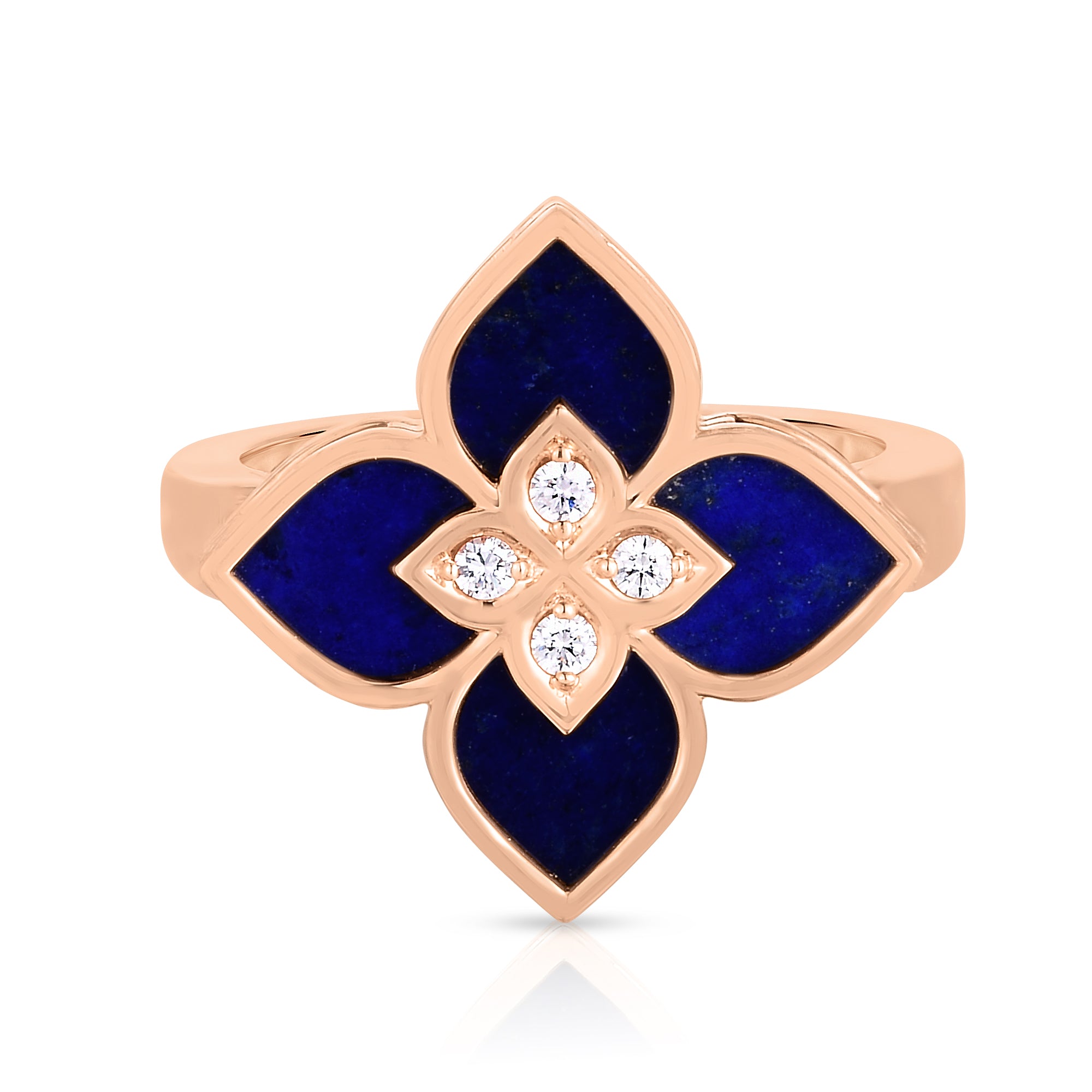 18K ROSE GOLD VENETIAN PRINCESS SMALL DIAMOND & LAPIS FLOWER RING
