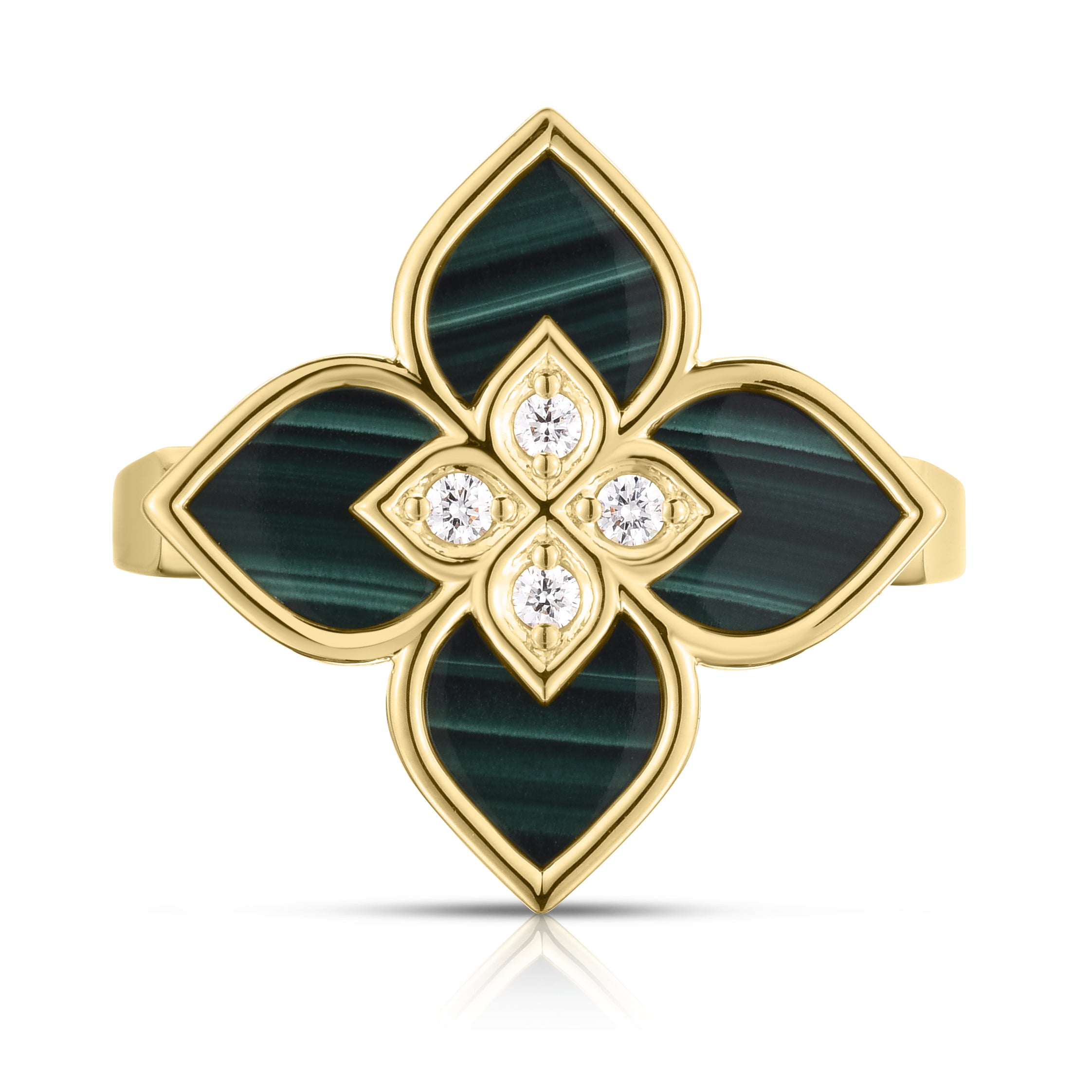 18K YELLOW GOLD VENETIAN PRINCESS SMALL DIAMOND & MALACHITE FLOWER RING
