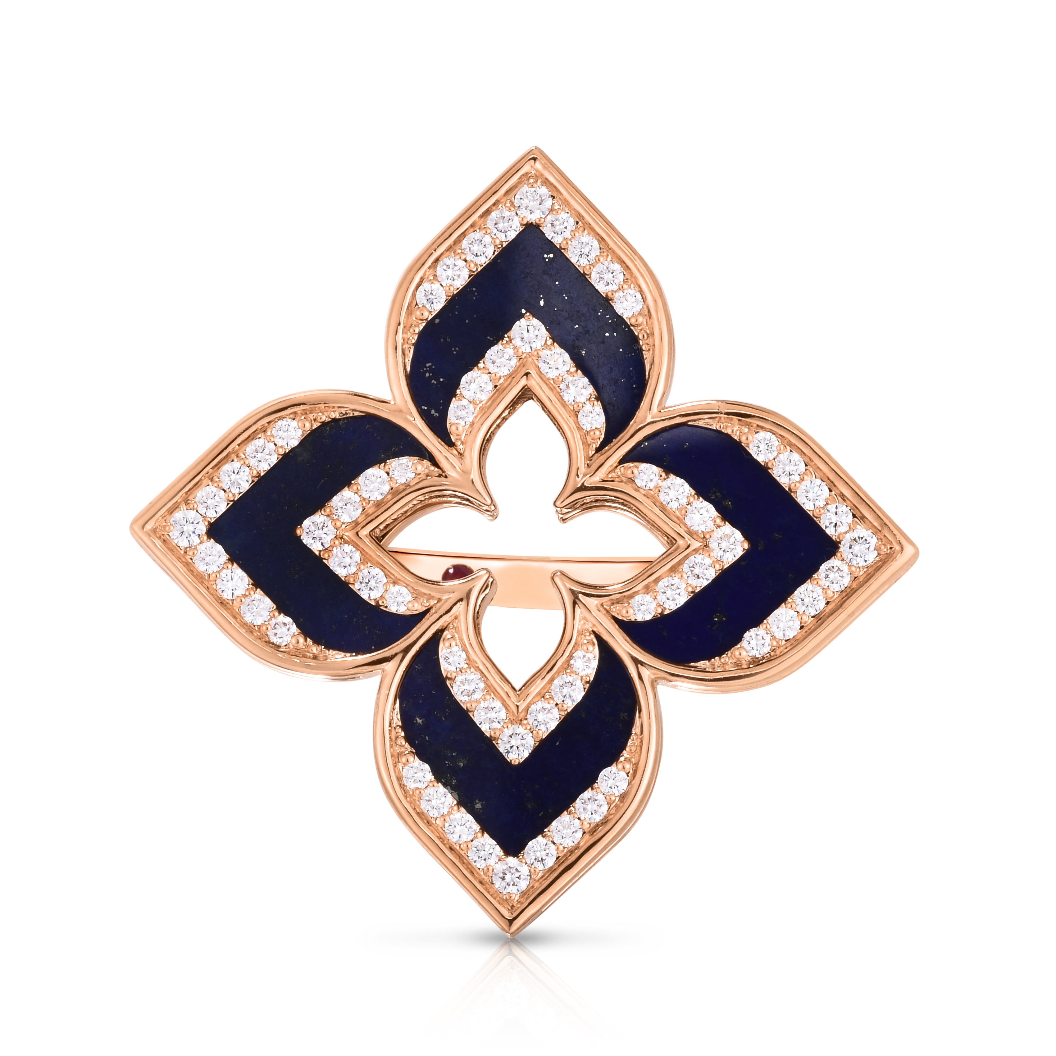 18K ROSE GOLD VENETIAN PRINCESS LARGE DIAMOND & LAPIS CUT OUT FLOWER RING