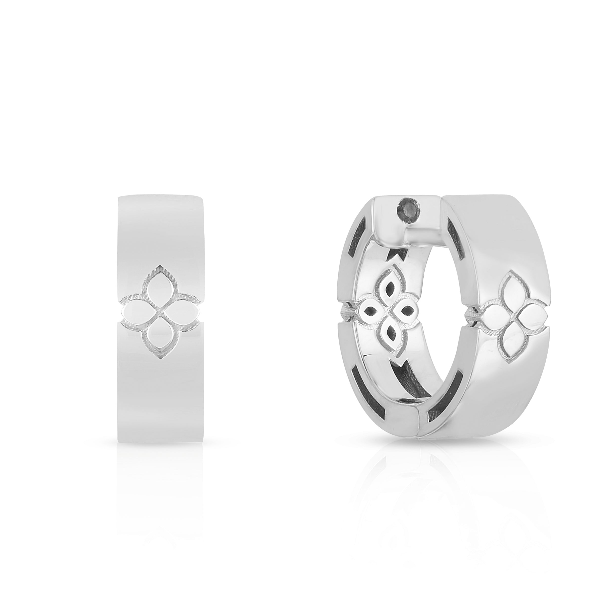 18K WHITE GOLD LOVE IN VERONA ETCHED FLOWER EARRINGS