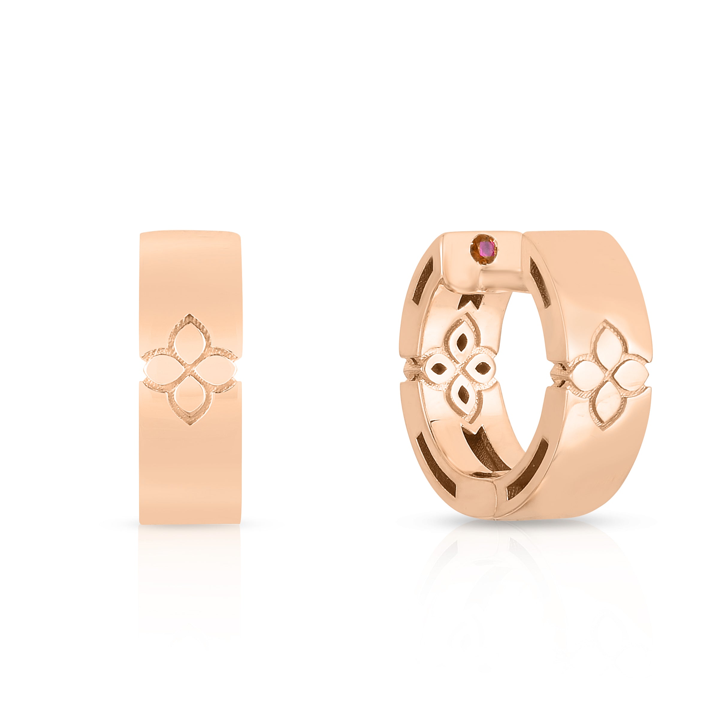18K ROSE GOLD LOVE IN VERONA ETCHED FLOWER EARRINGS