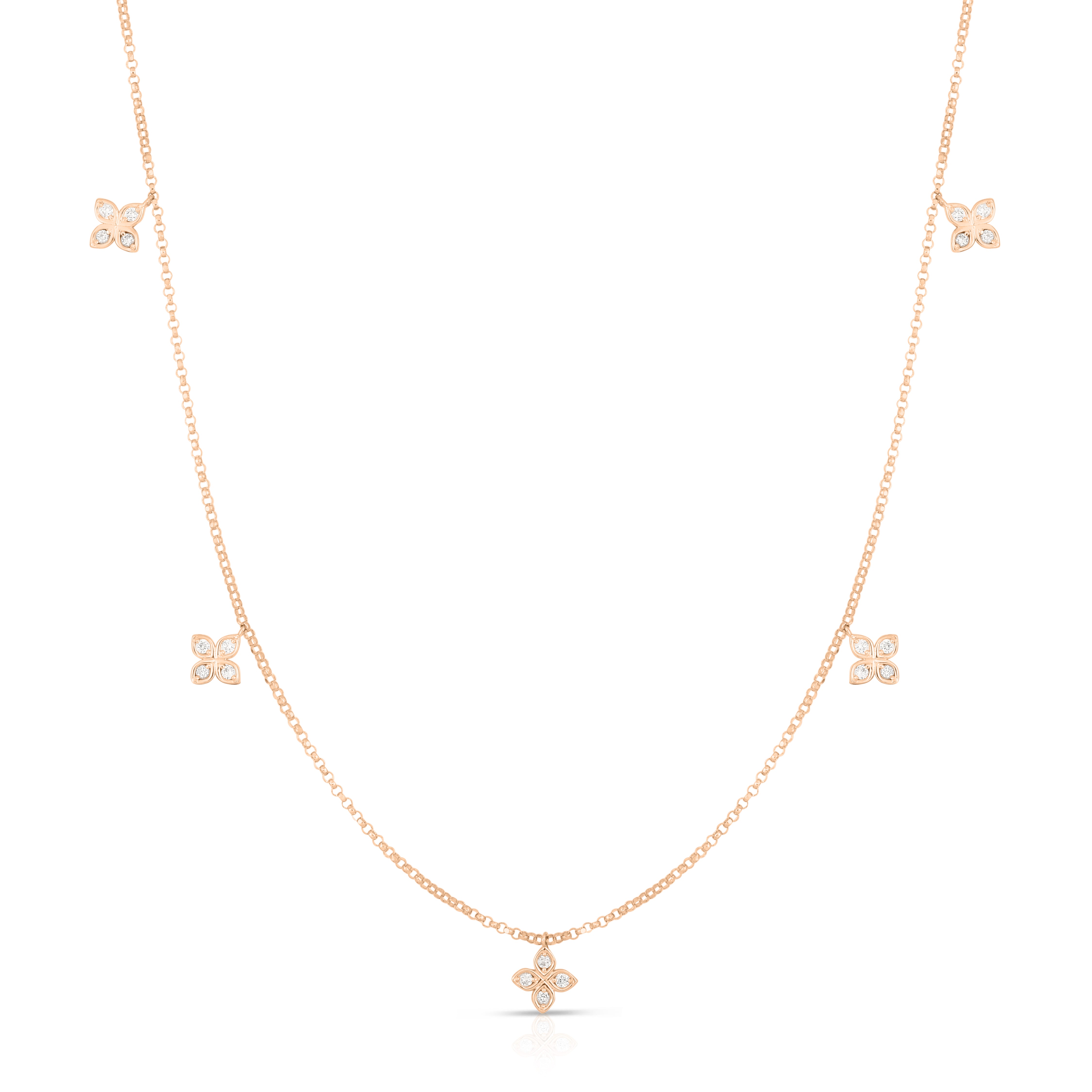 18K ROSE GOLD LOVE BY THE INCH DANGLING FIVE STATION FLOWER NECKLACE