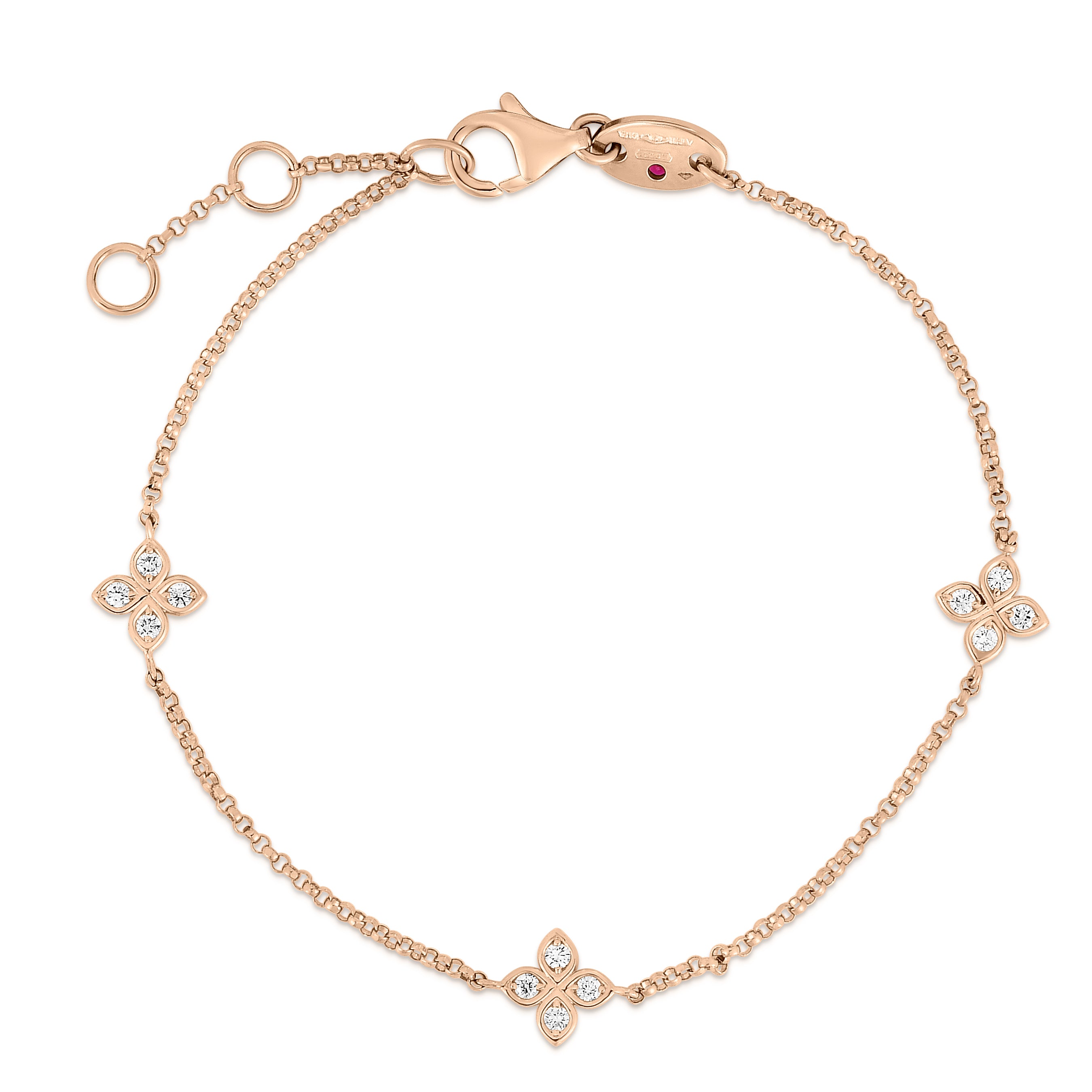18K ROSE GOLD LOVE BY THE INCH THREE STATION FLOWER BRACELET