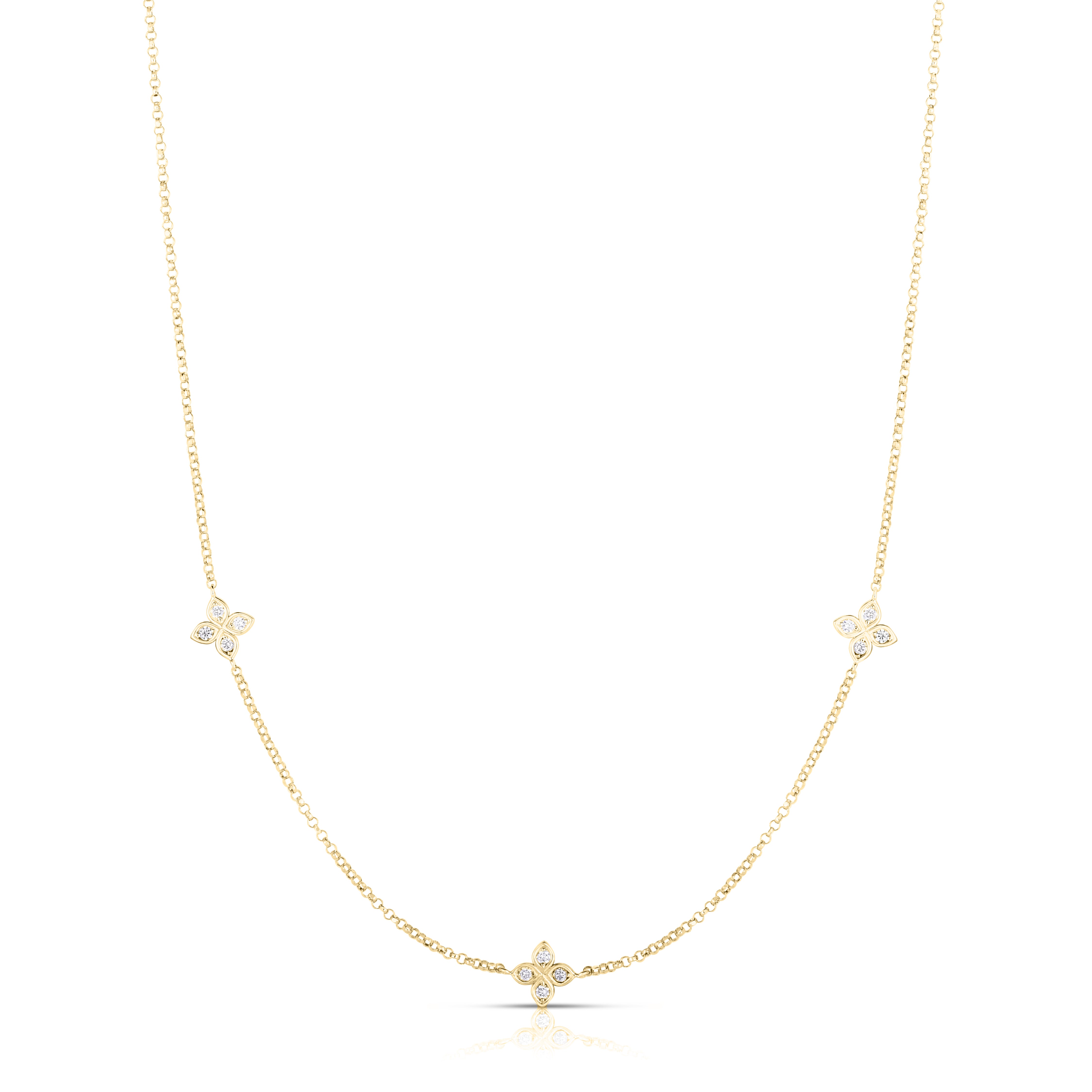 18K YELLOW GOLD LOVE BY THE INCH THREE STATION FLOWER NECKLACE