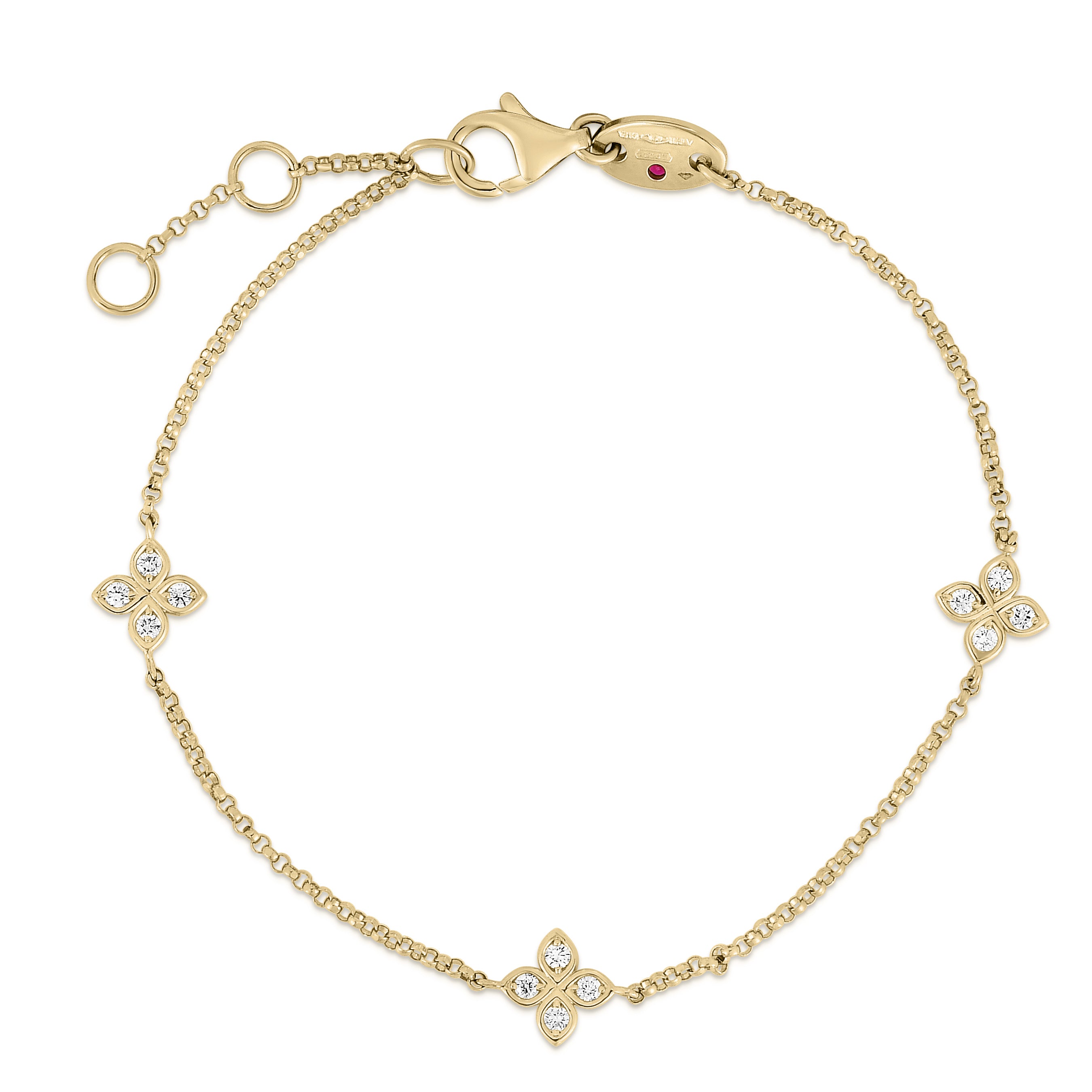 18K YELLOW GOLD LOVE BY THE INCH THREE STATION FLOWER BRACELET