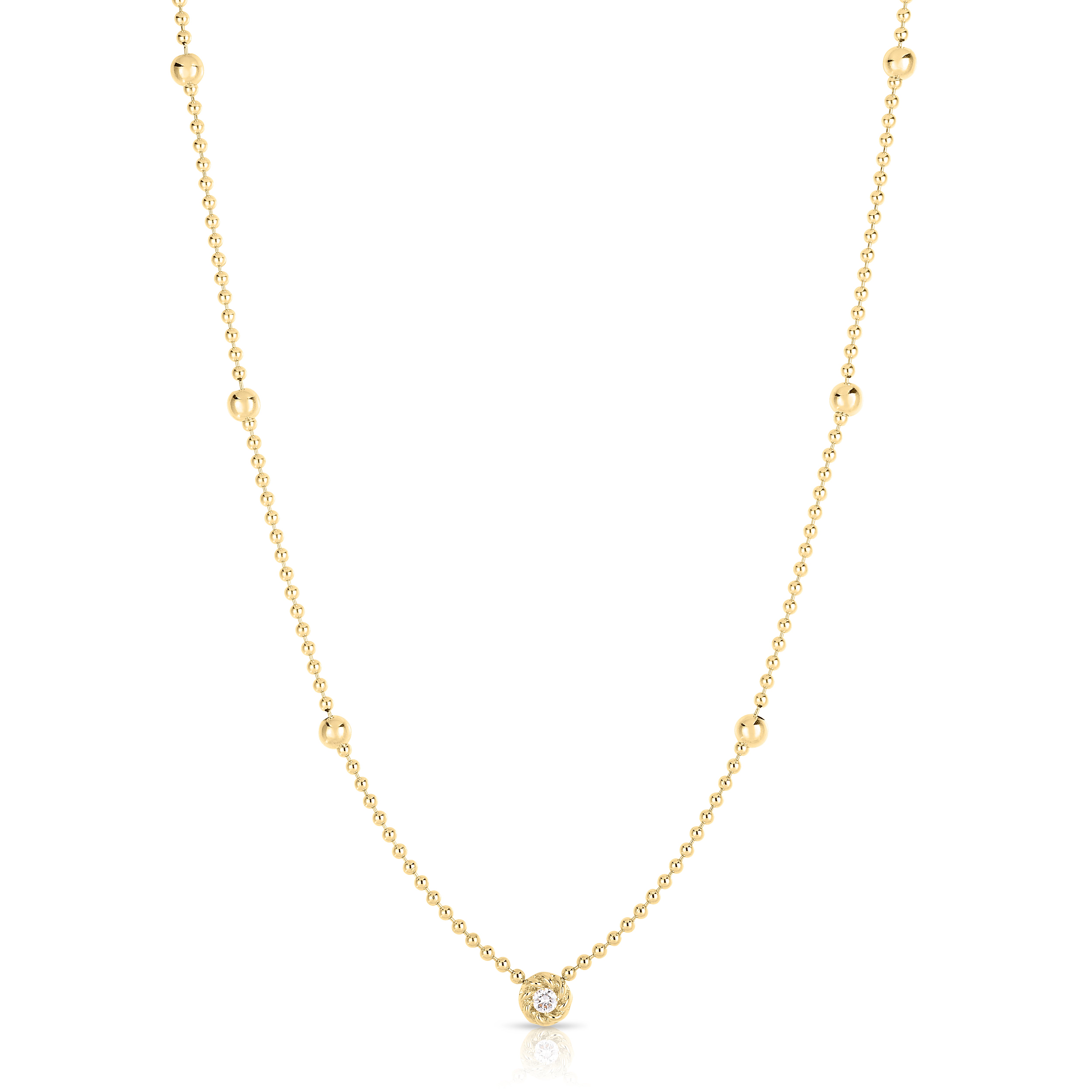 18K YELLOW DESIGNER GOLD DIAMOND ALTERNATING BEAD & DIAMOND ACCENT NECKLACE