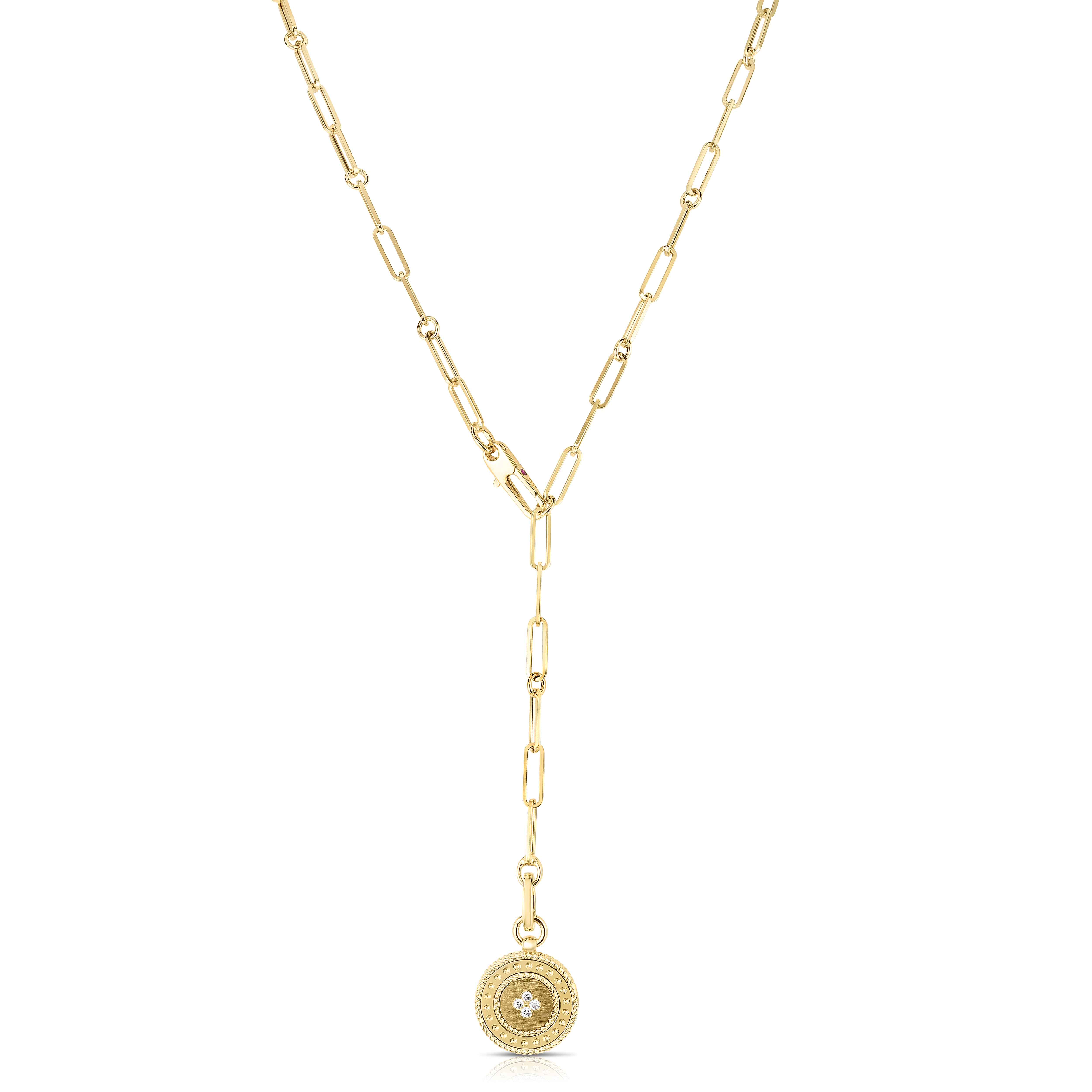 18K YELLOW GOLD VENETIAN PRINCESS SMALL DIAMOND MEDALLION NECKLACE