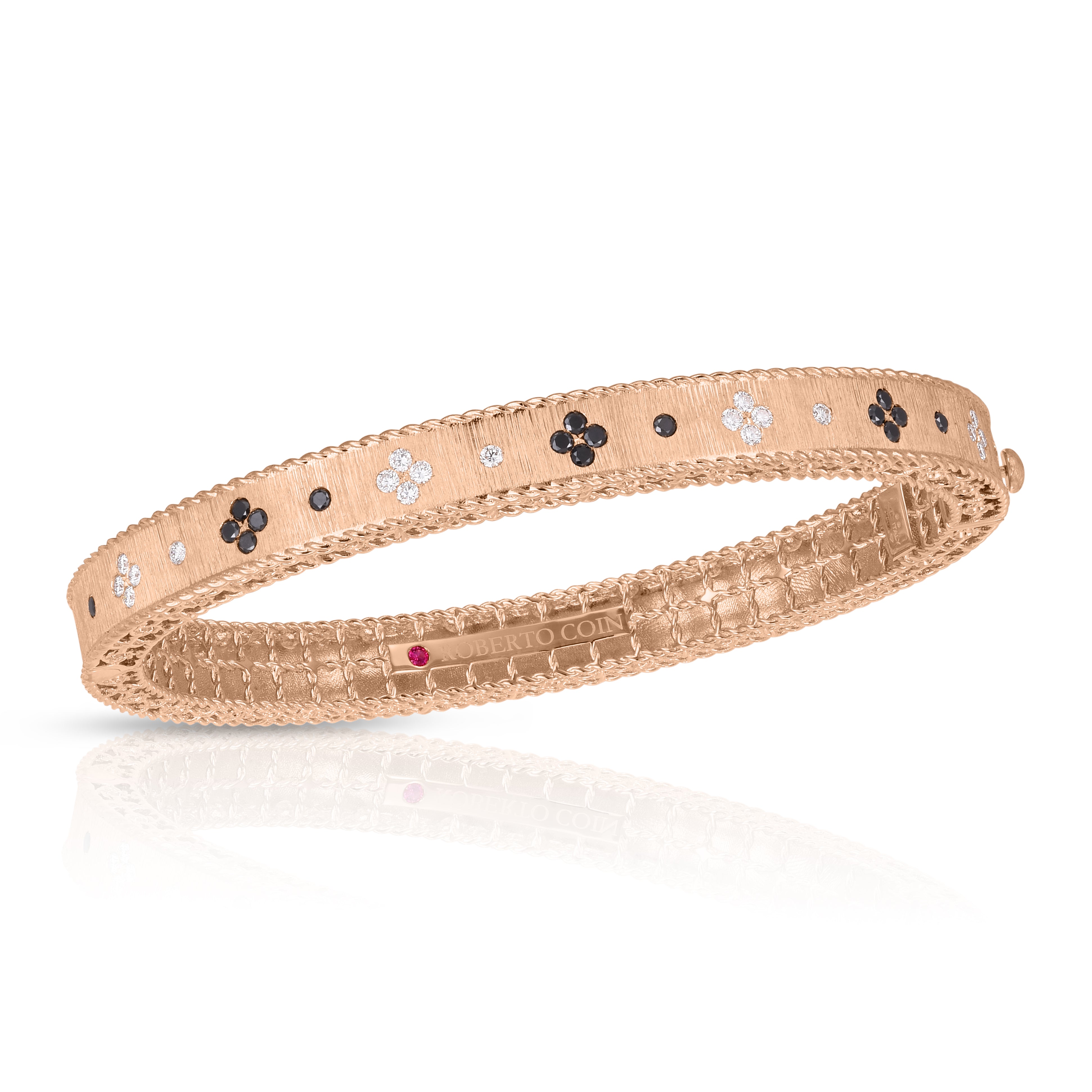 18K ROSE GOLD VENETIAN PRINCESS BLACK & WHITE DIAMOND SATIN FINISH BANGLE
