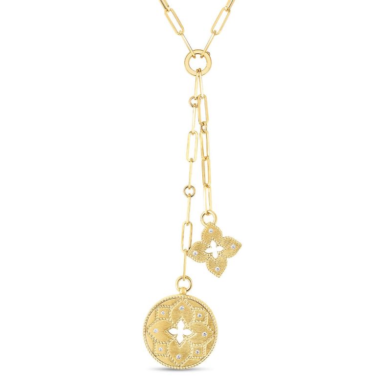 18K YELLOW GOLD VENETIAN PRINCESS DOUBLE DIAMOND MEDALLION NECKLACE