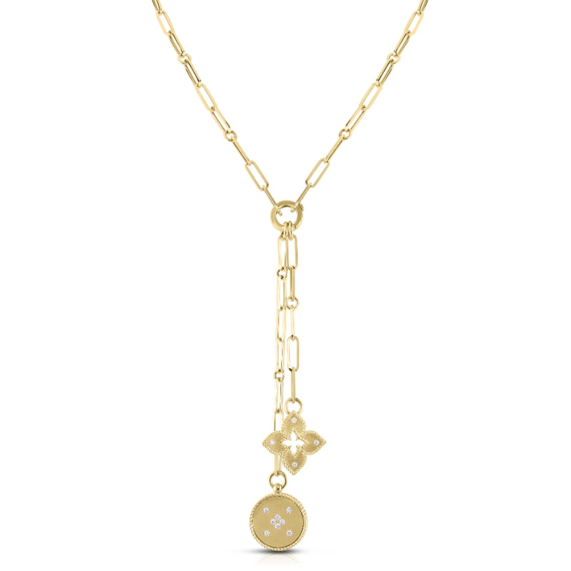 18K YELLOW GOLD VENETIAN PRINCESS DOUBLE DIAMOND MEDALLION NECKLACE