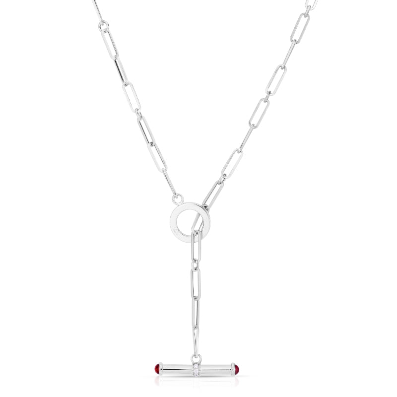 18K WHITE DESIGNER GOLD DIAMOND ACCENT TOGGLE PAPERCLIP NECKLACE