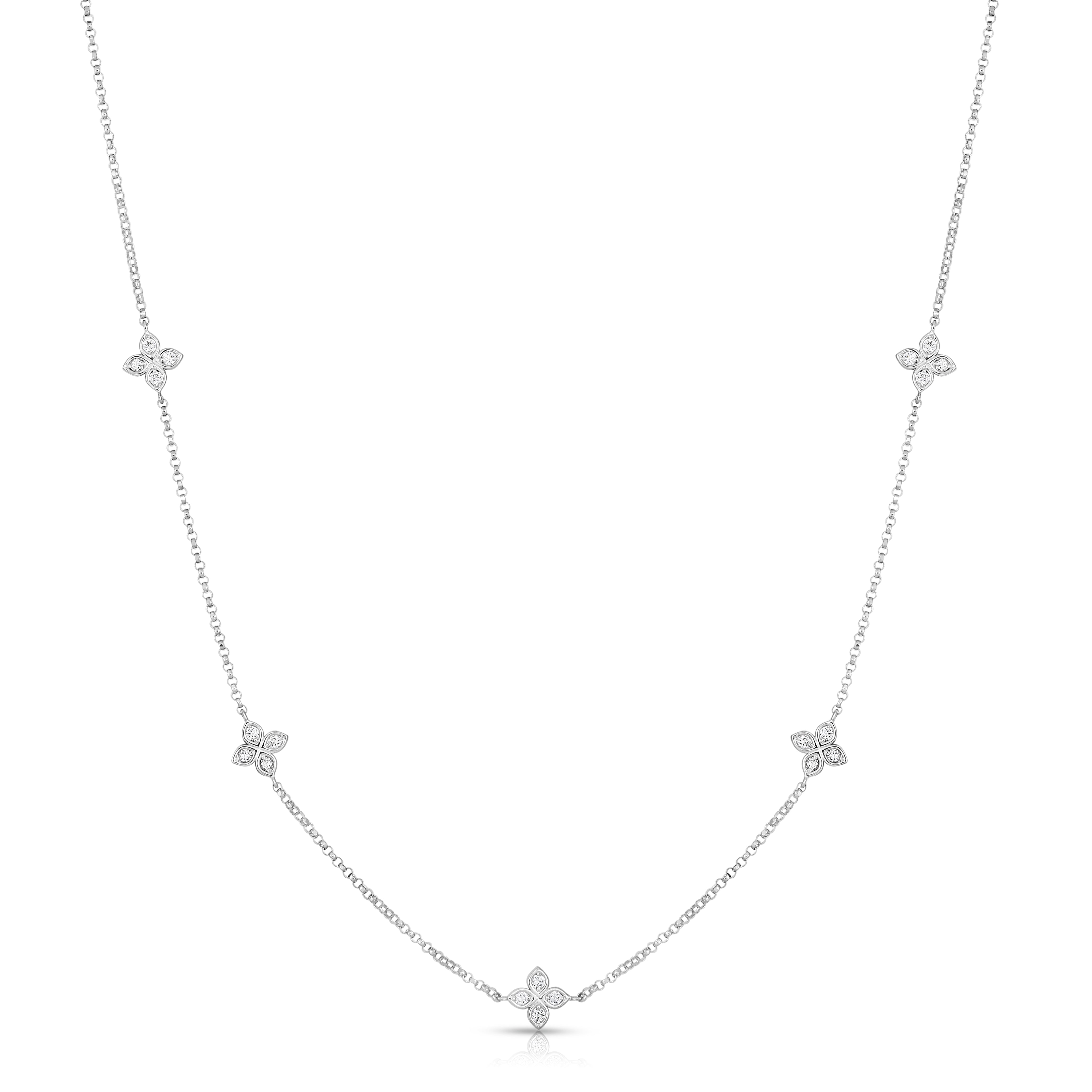 18K WHITE GOLD LOVE BY THE INCH 5 STATION FLOWER NECKLACE