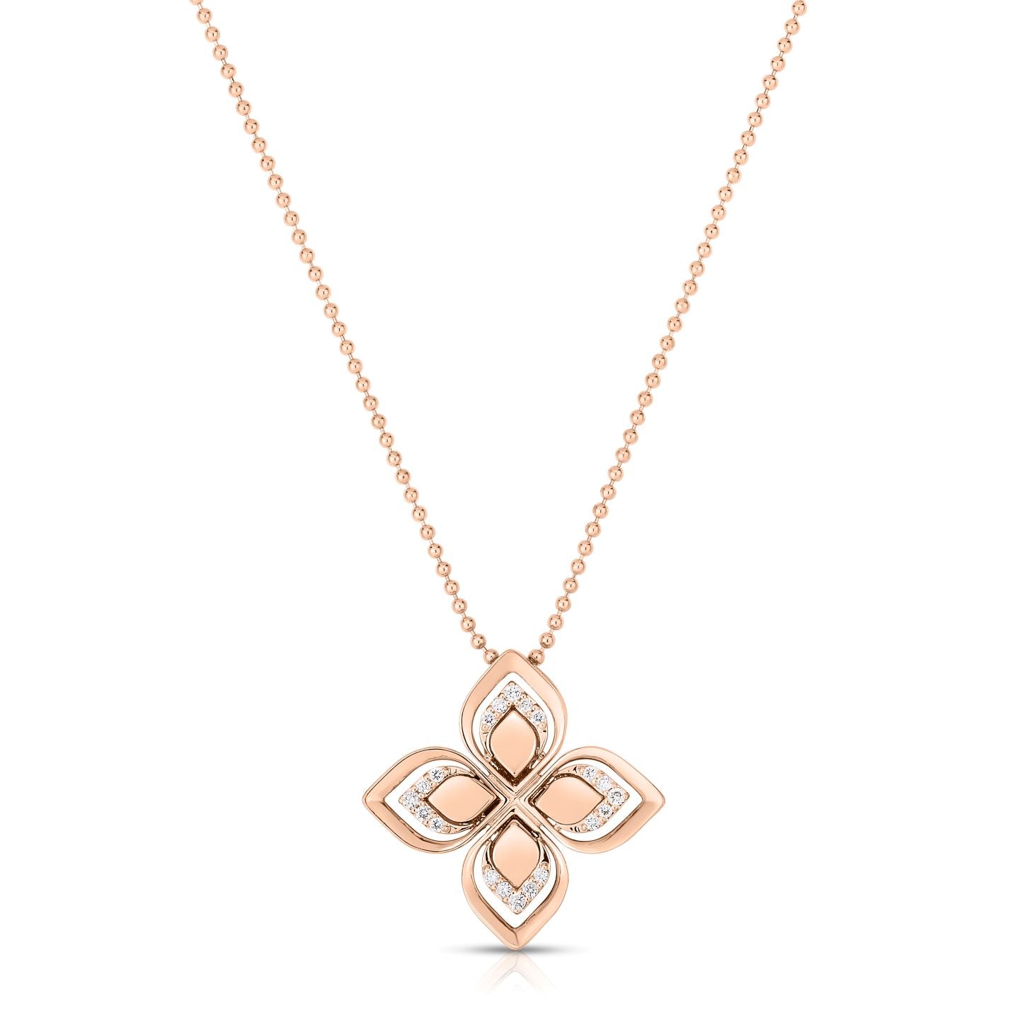 18K ROSE GOLD VENETIAN PRINCESS OPEN FRAME DIAMOND FLOWER NECKLACE
