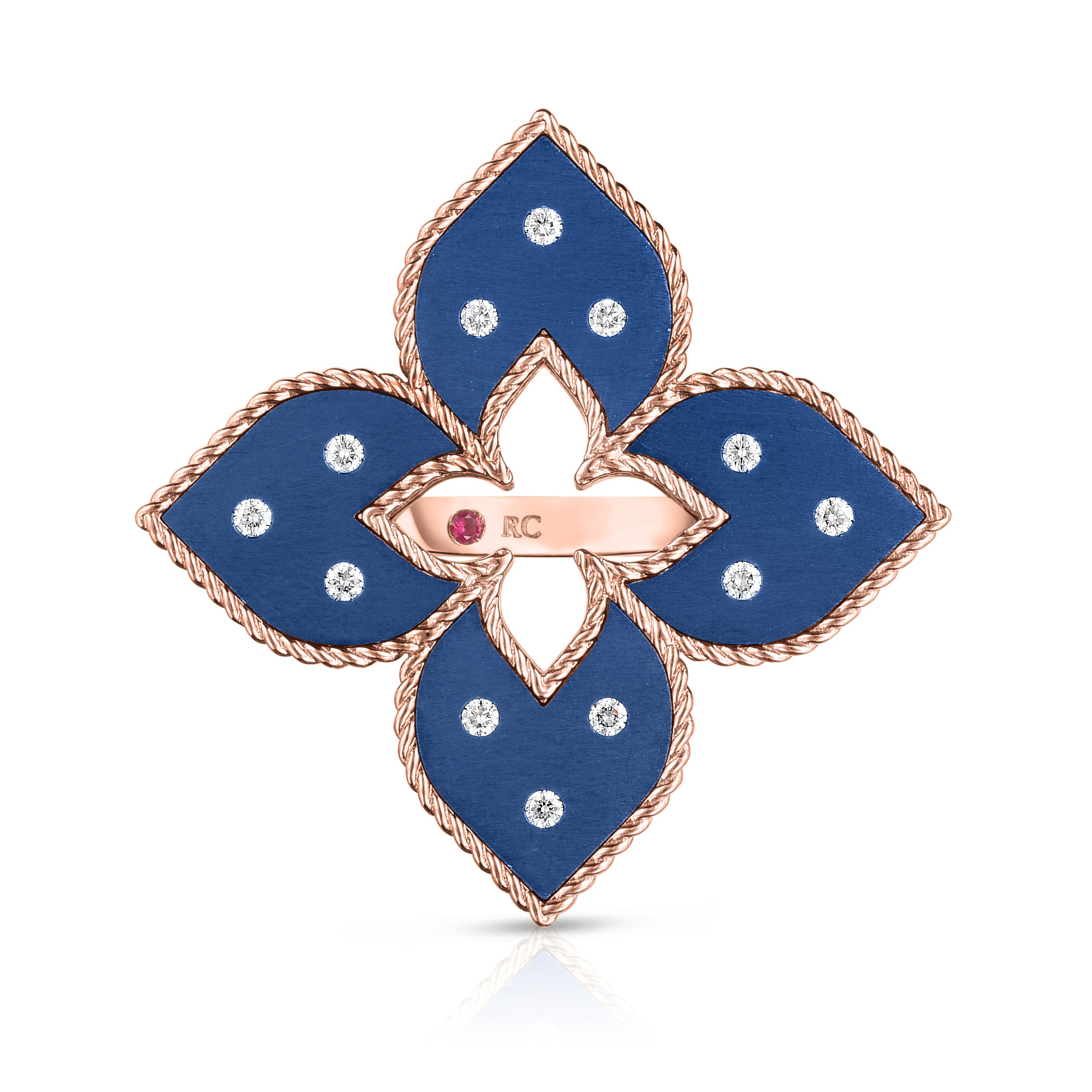 18K ROSE GOLD VENETIAN PRINCESS MEDIUM DIAMOND & BLUE TITANIUM FLOWER RING