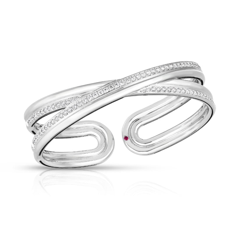 18K WHITE GOLD CIALOMA DIAMOND CROSSOVER BANGLE