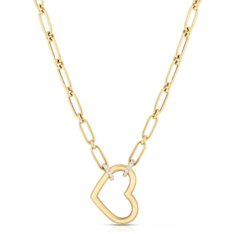 18K YELLOW GOLD CIALOMA DANGLE DIAMOND ACCENT OPEN HEART NECKLACE