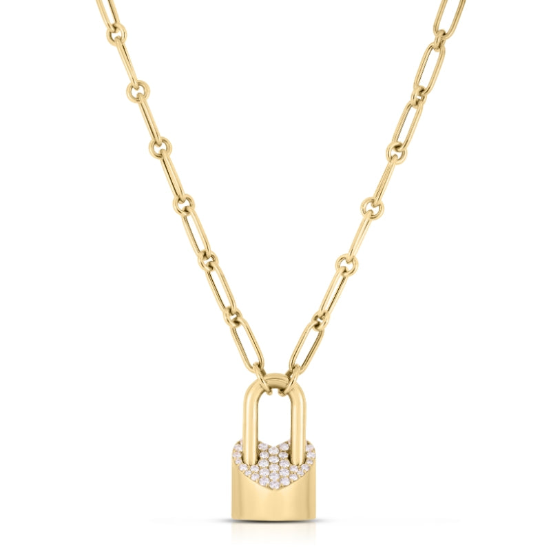 18K YELLOW GOLD CIALOMA DIAMOND HEART LOCK NECKLACE