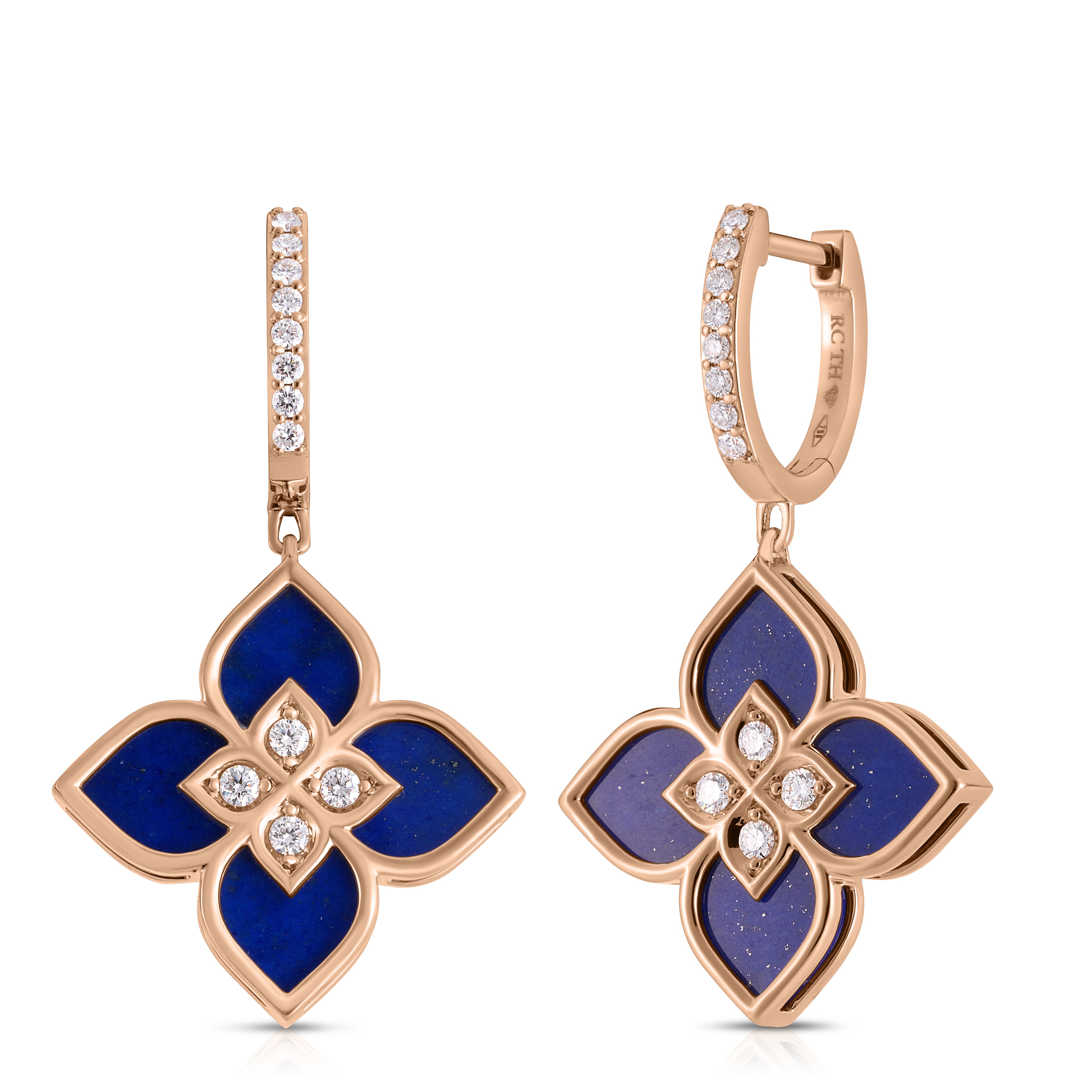 18K ROSE GOLD VENETIAN PRICESS DIAMOND & LAPIS DROP EARRINGS