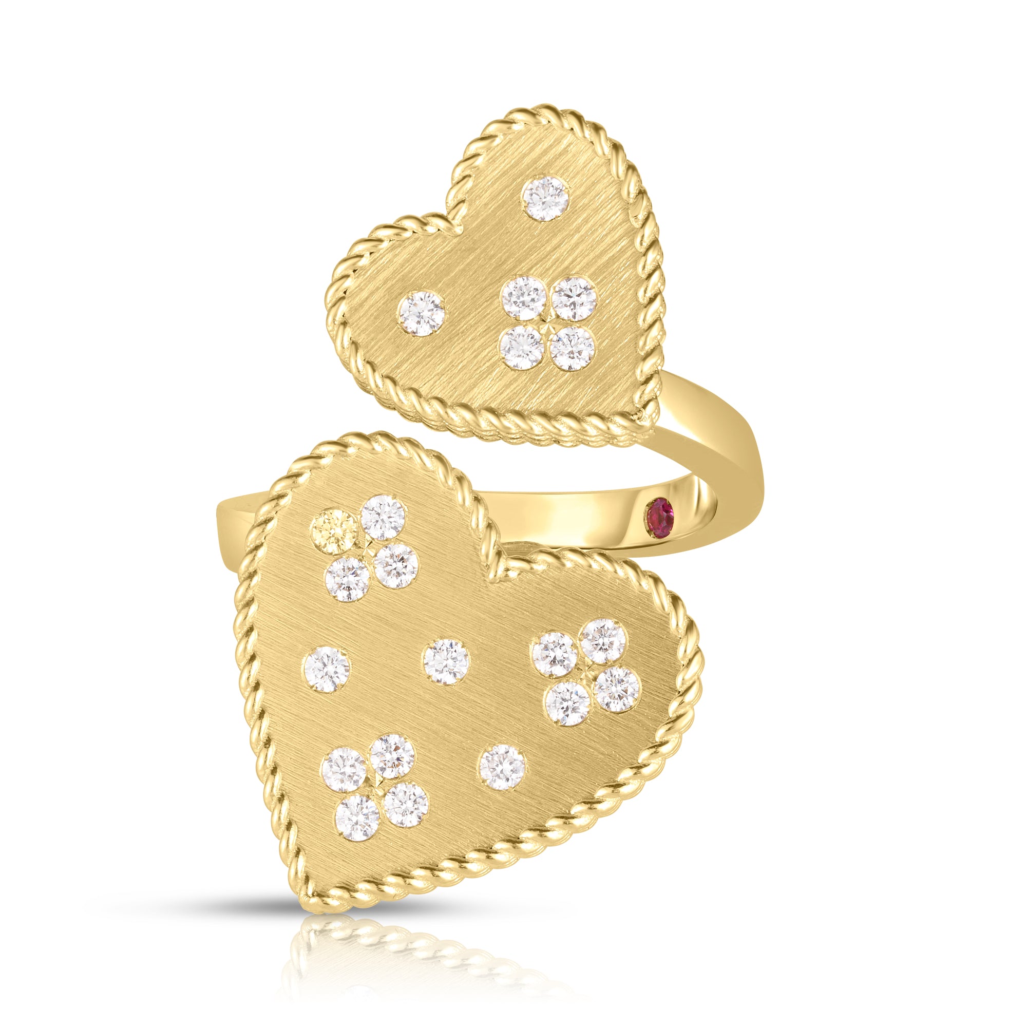 18K YELLOW GOLD VENETIAN PRINCESS DOUBLE HEART MEDALLION RING