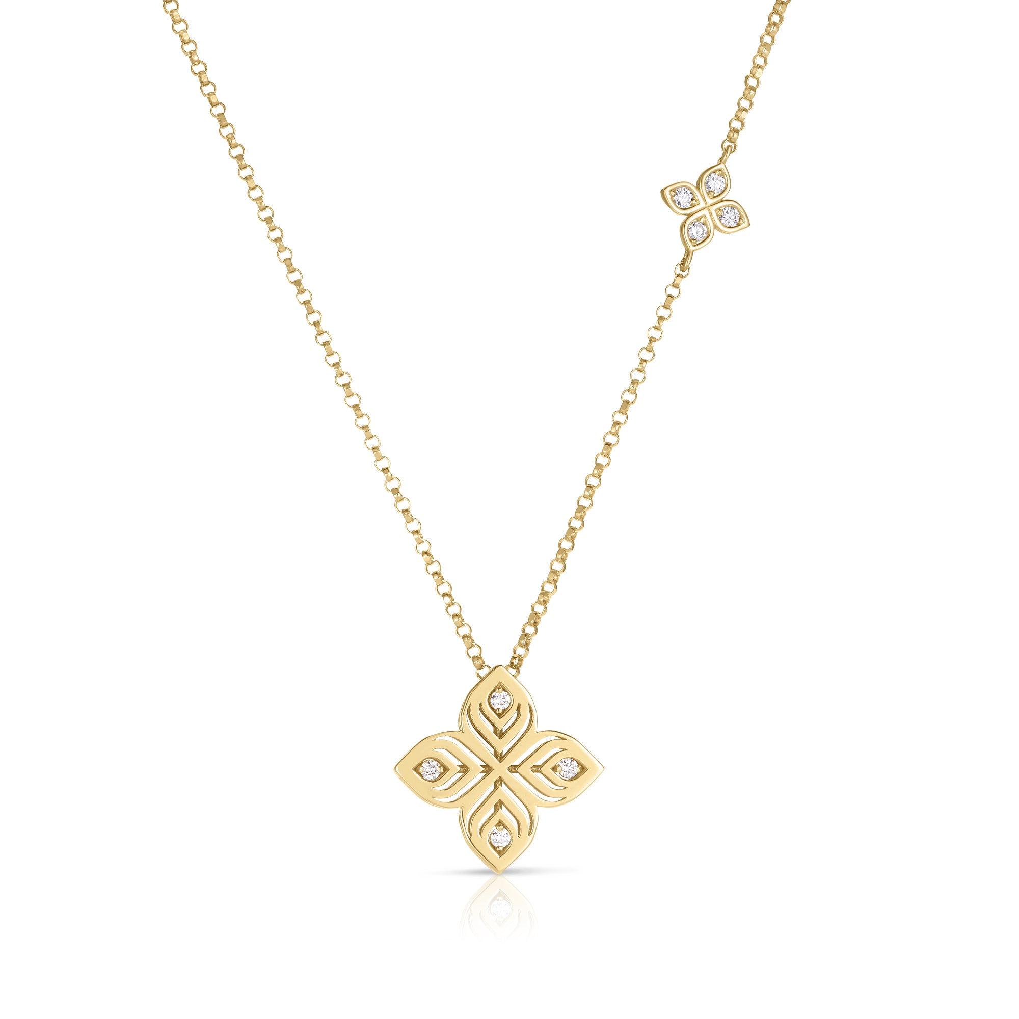 18K YELLOW GOLD ARABESQUE DIAMOND FLOWER NECKLACE