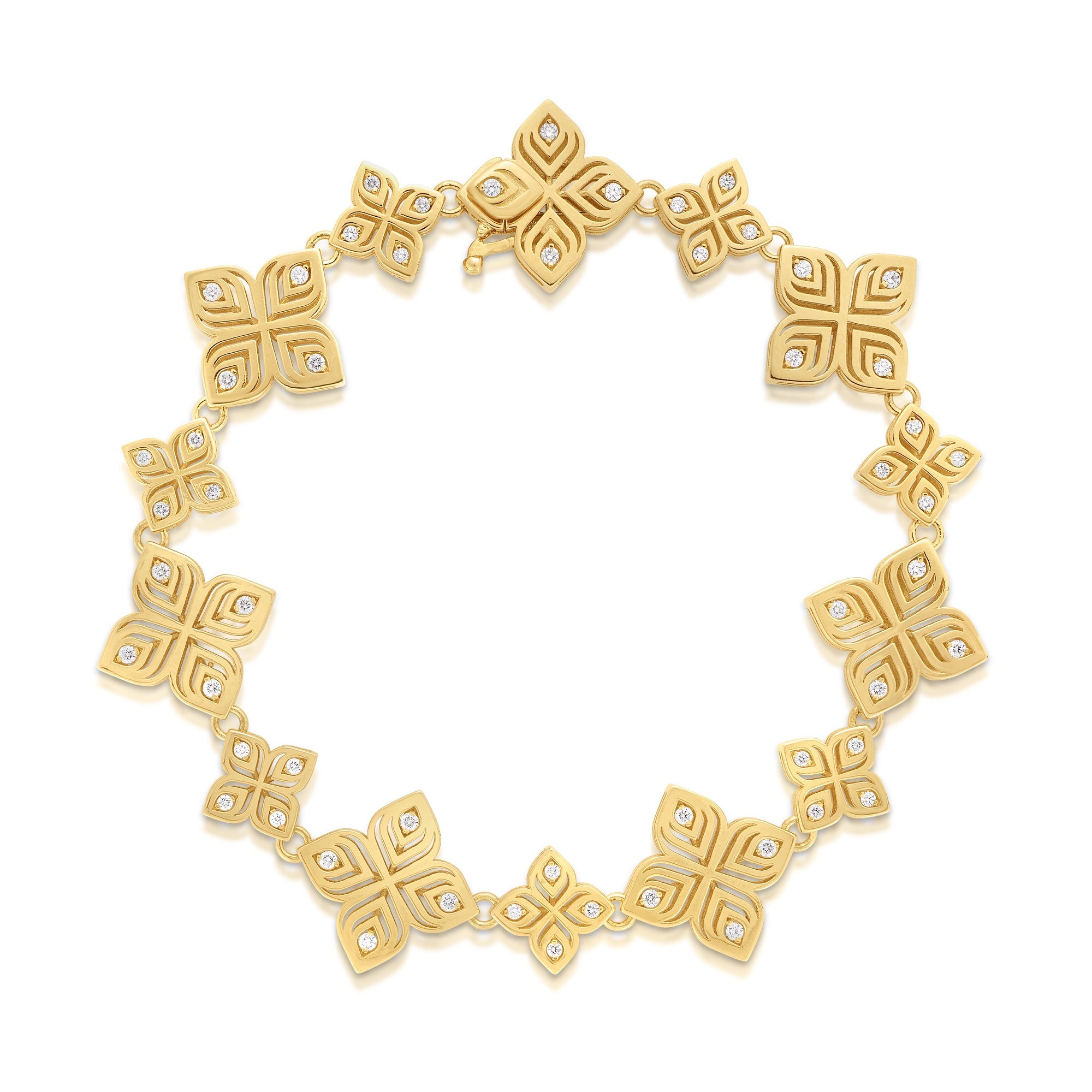 18K YELLOW GOLD ARABESQUE ALTERNATING SMALL/MEDIUM DIAMOND FLOWER BRACELET