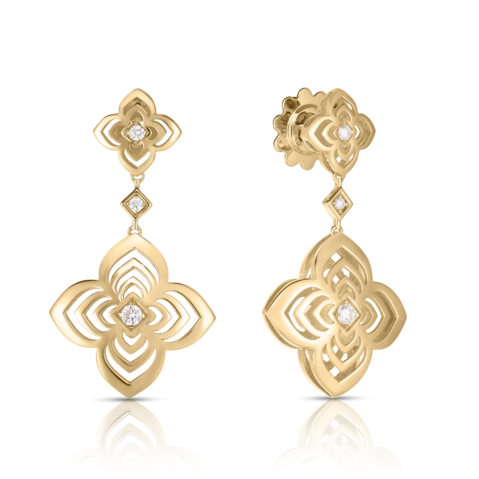 18K YELLOW GOLD PALAZZO DUCALE CARNIVAL DIAMOND & POLISHED FINISH FLOWER DANGLE EARRINGS