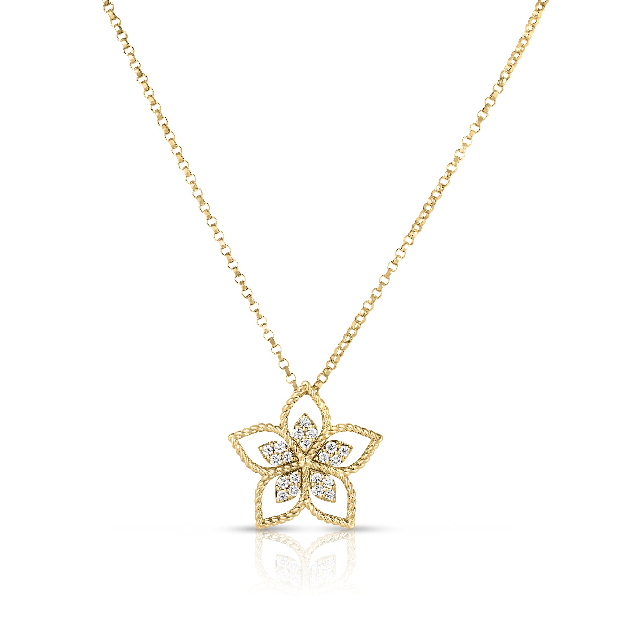 18K YELLOW GOLD VERNAZZA SMALL OPEN FRAME DIAMOND FLOWER NECKLACE