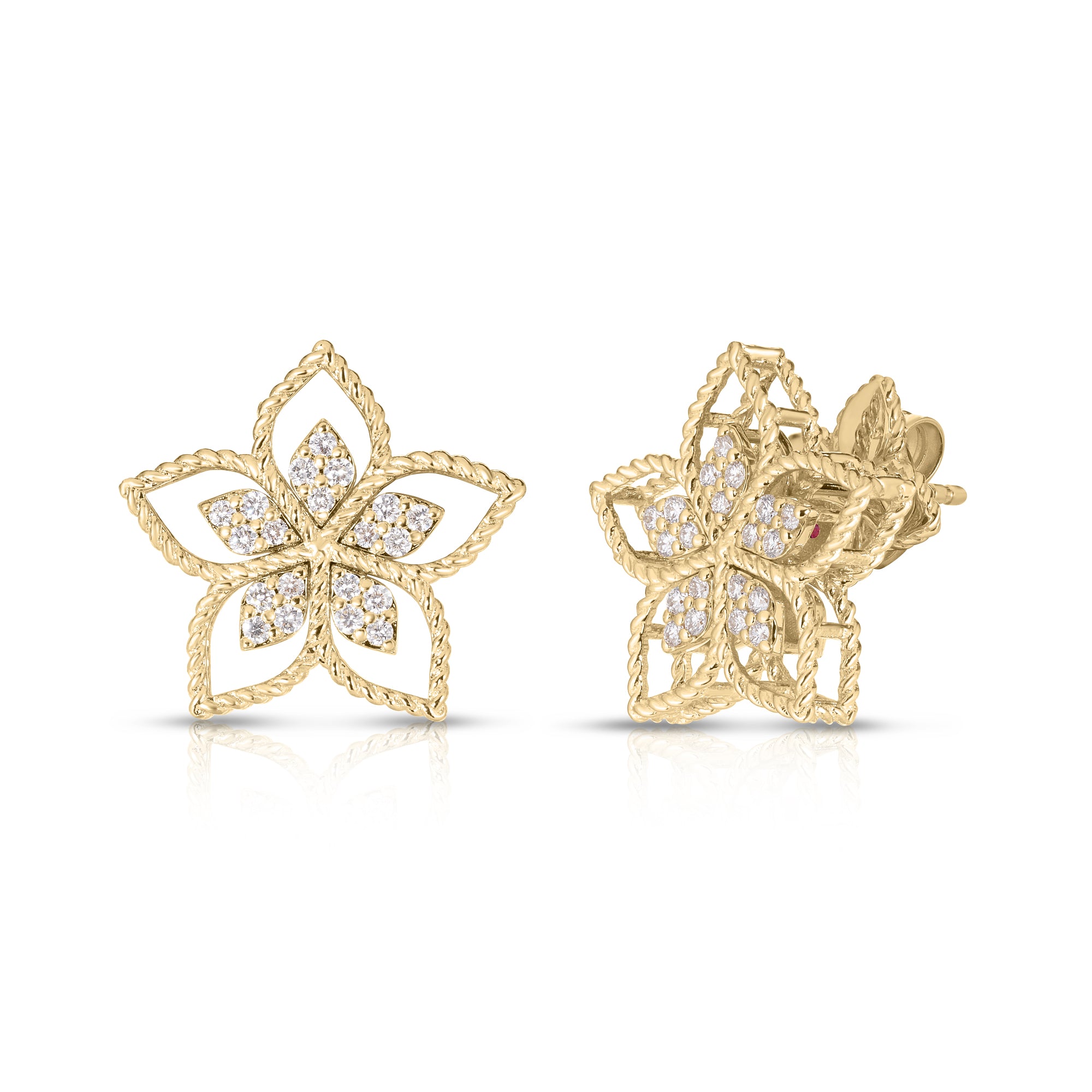 18K YELLOW GOLD VERNAZZA SMALL OPEN FRAME DIAMOND FLOWER EARRINGS