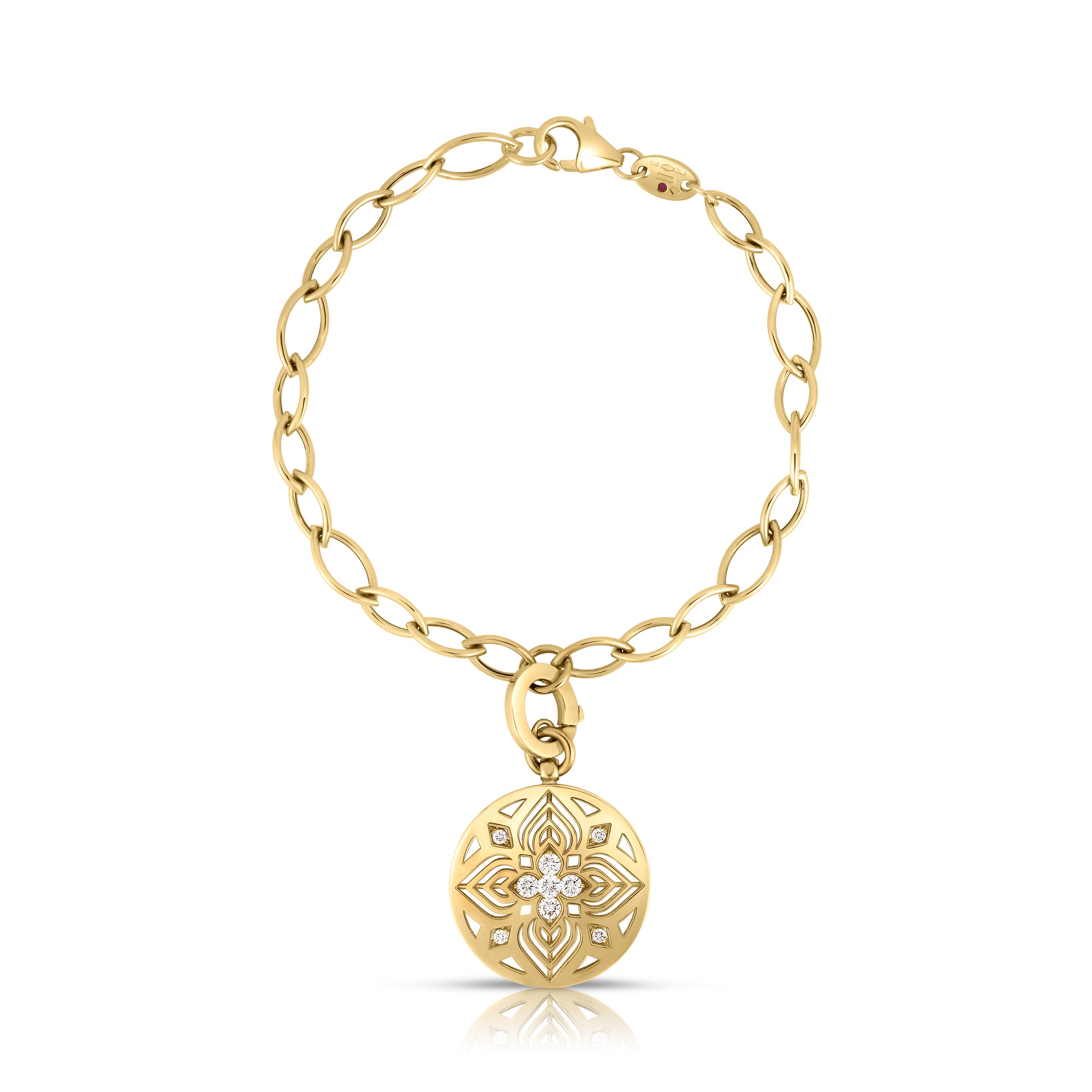 18K YELLOW GOLD ARABESQUE DIAMOND FLOWER MEDALLION BRACELET