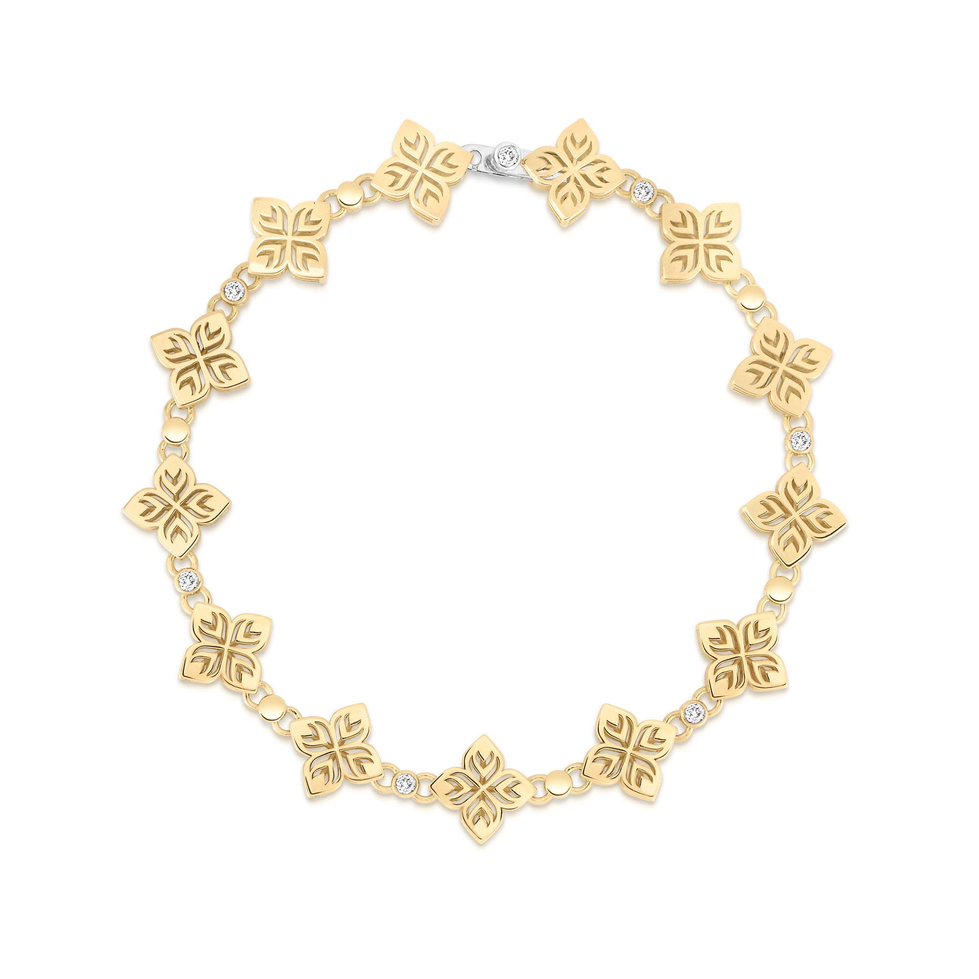 18K YELLOW GOLD ARABESQUE ALTERNATING DIAMOND & FLOWER STATION BRACELET