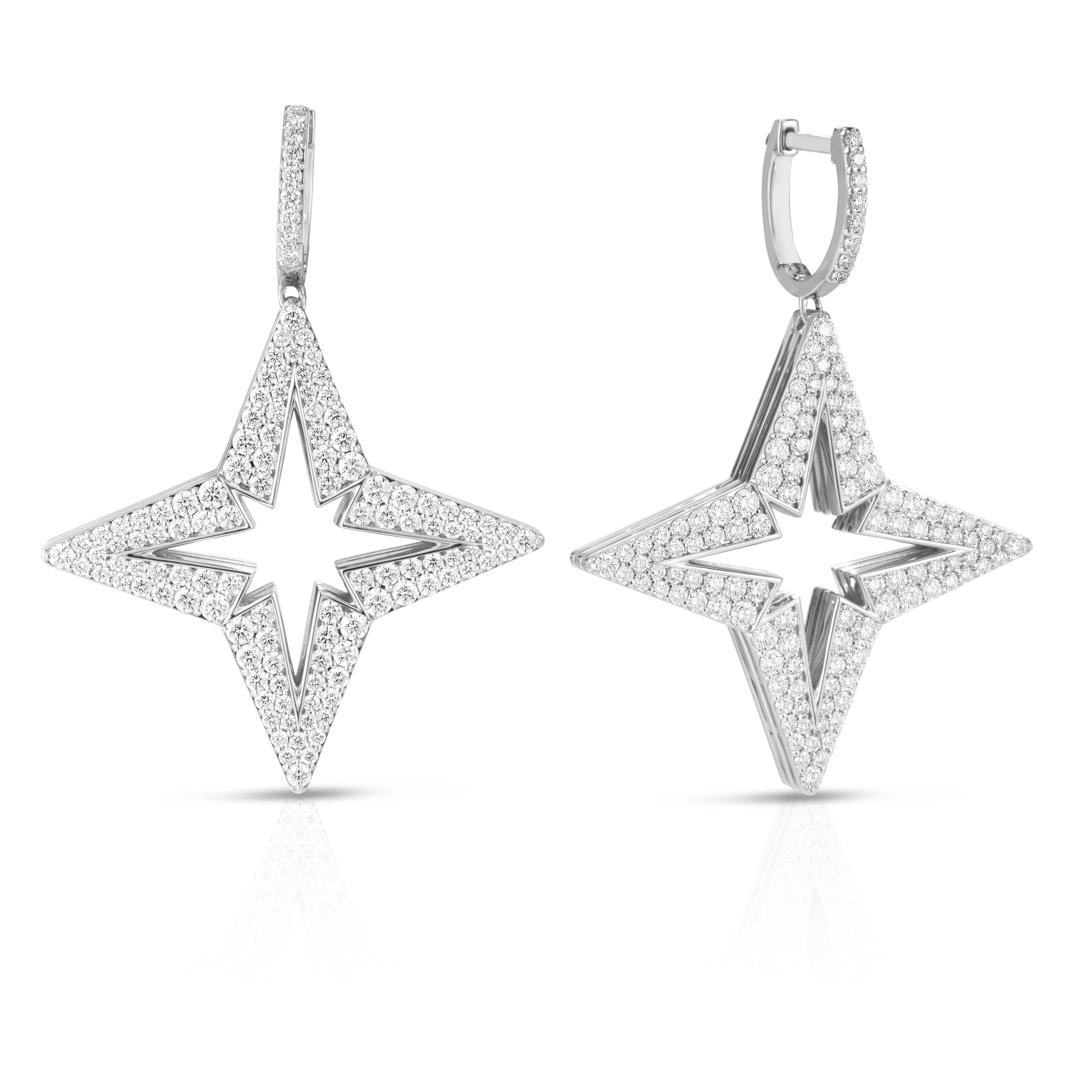 18K WHITE GOLD STARDUST LARGE PAVE DIAMOND STAR DANGLE EARRINGS