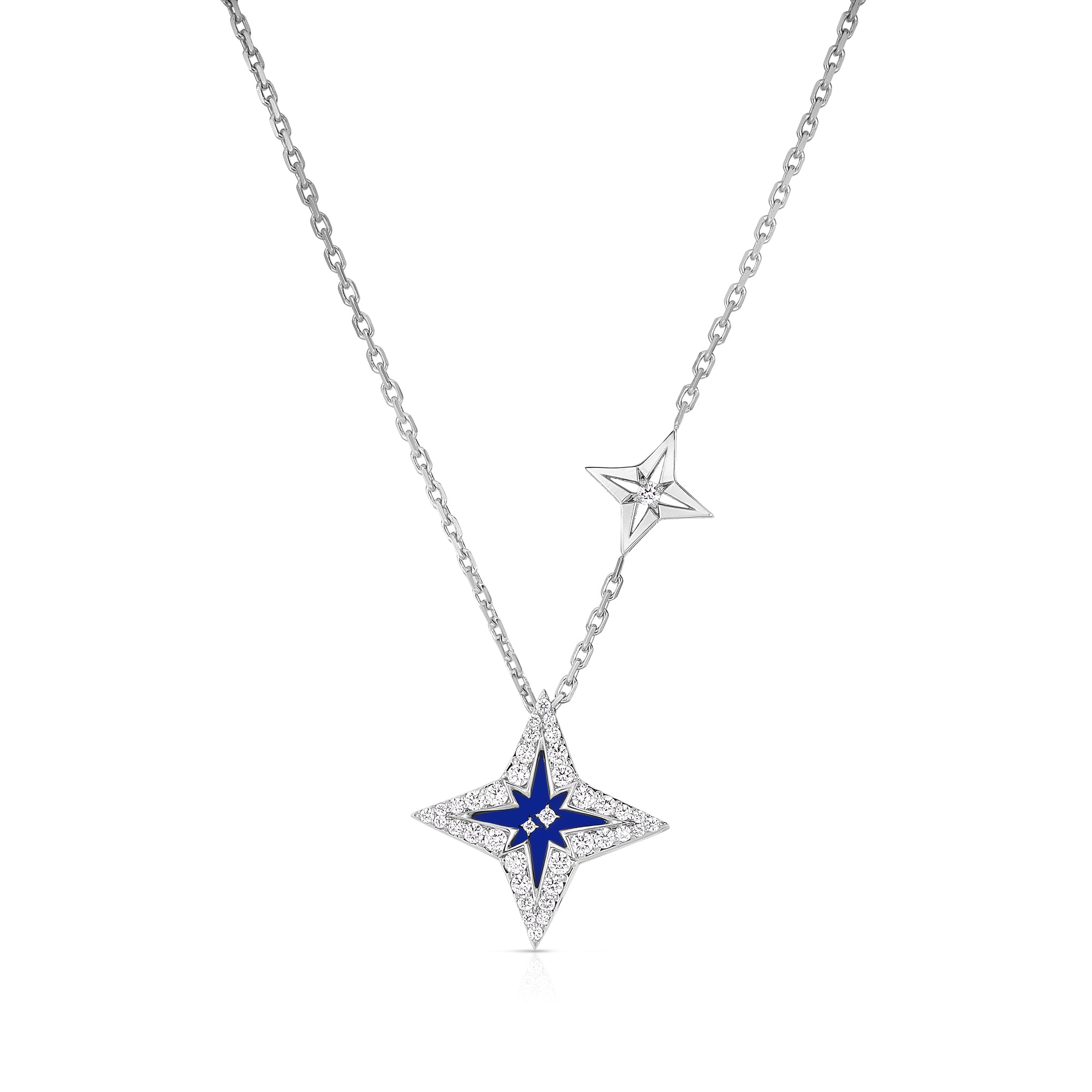 18K WHITE GOLD STARDUST SMALL PAVE DIAMOND & BLUE CERAMIC STAR NECKLACE