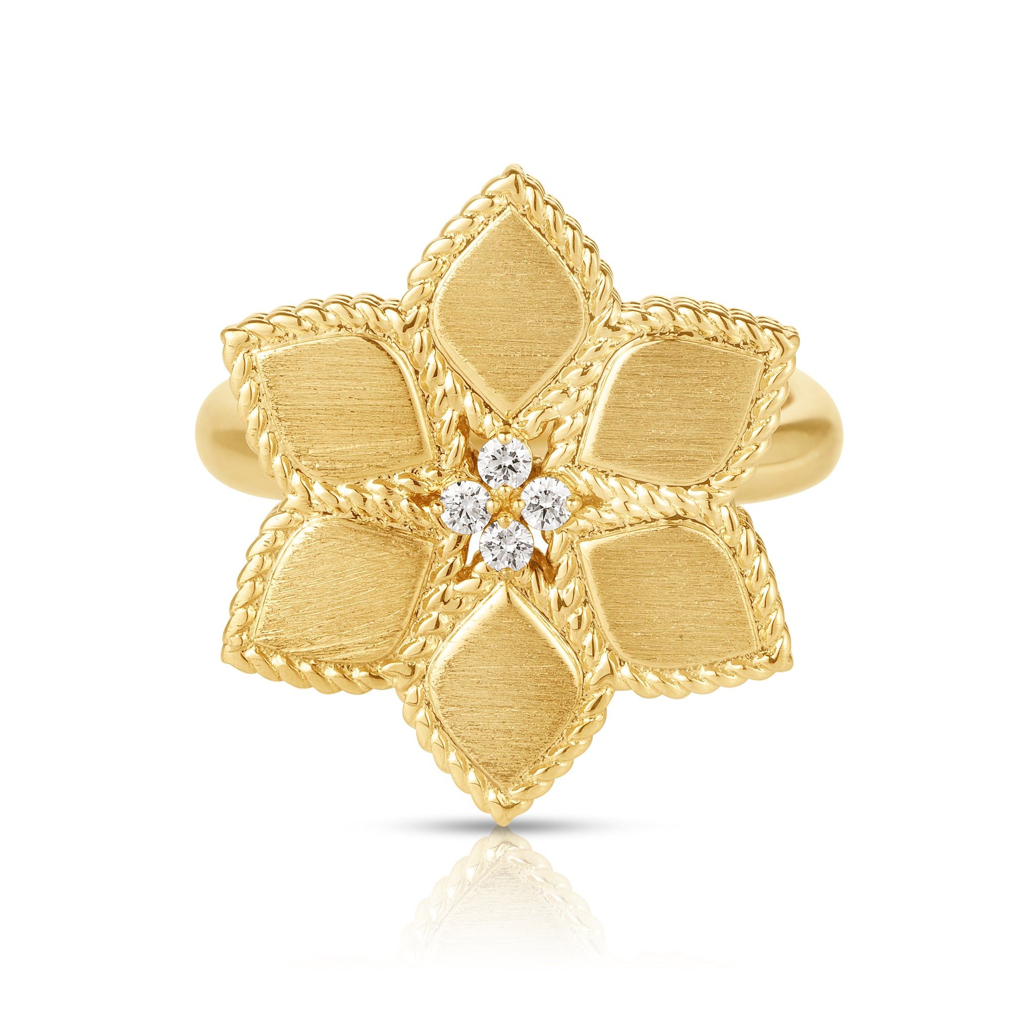 18K YELLOW GOLD VERNAZZA DIAMOND & SATIN FINISH FLOWER RING