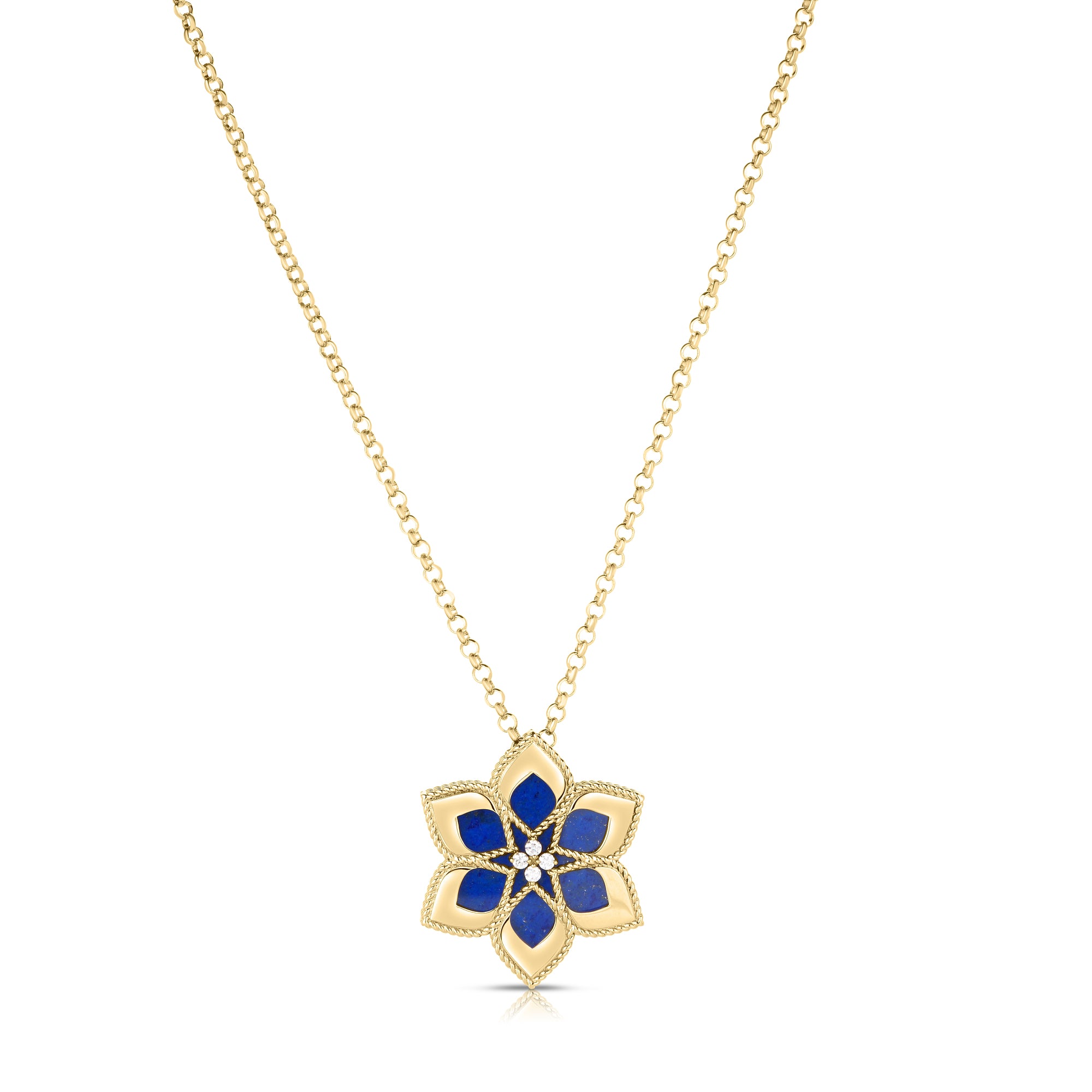 18K YELLOW GOLD VERNAZZA DIAMOND & LAPIS FLOWER LONG NECKLACE